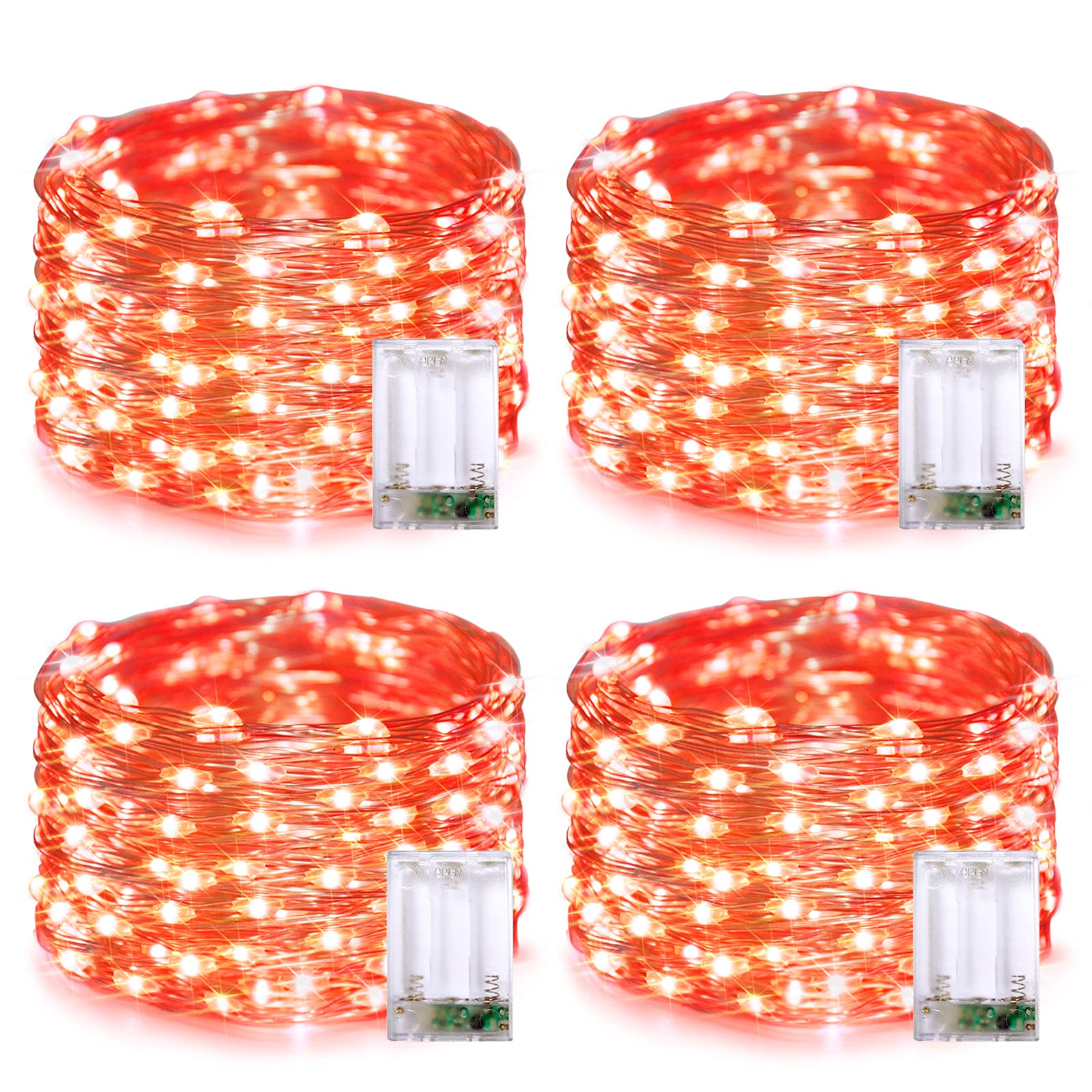 JMEXSUSS 50 LED Christmas Fairy Lights, 16.1ft Battery Operated, Waterproof Orange String Lights for Indoor Outdoor Use