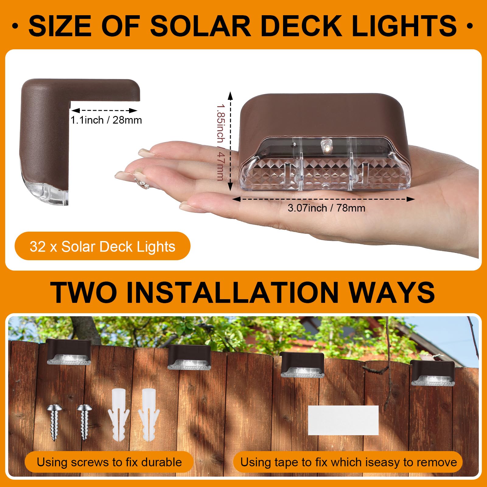 Geelin 32 Pcs Solar Deck Lights - Waterproof LED Step & Railing Lights, Brown Shell Multicolor, Model HOD-Geelin-055