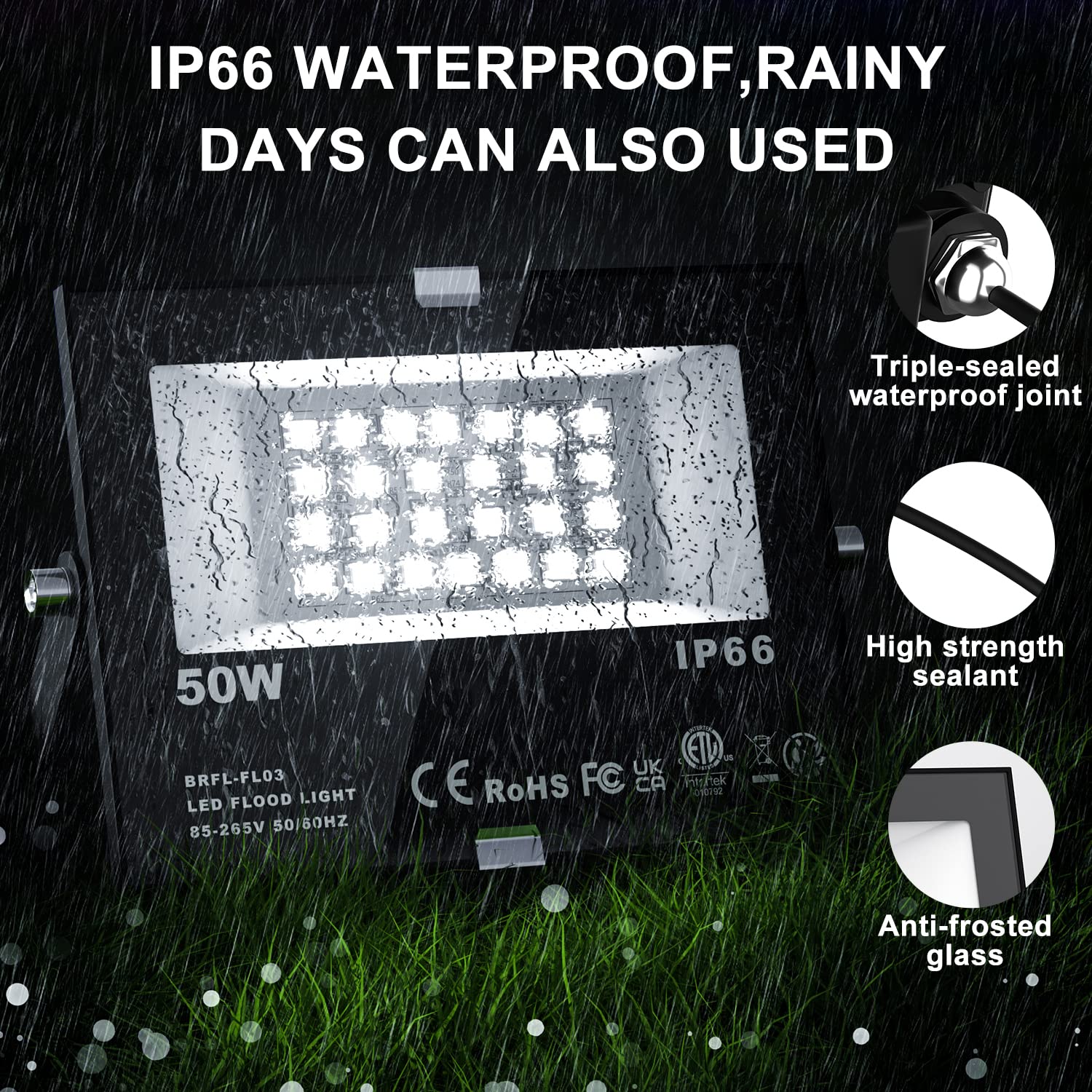 ChangM RGB Outdoor LED Flood Light 50W - Waterproof Color Changing Spotlights, 4 Pack with Ground Stakes, IP66 for Garden and Landscape