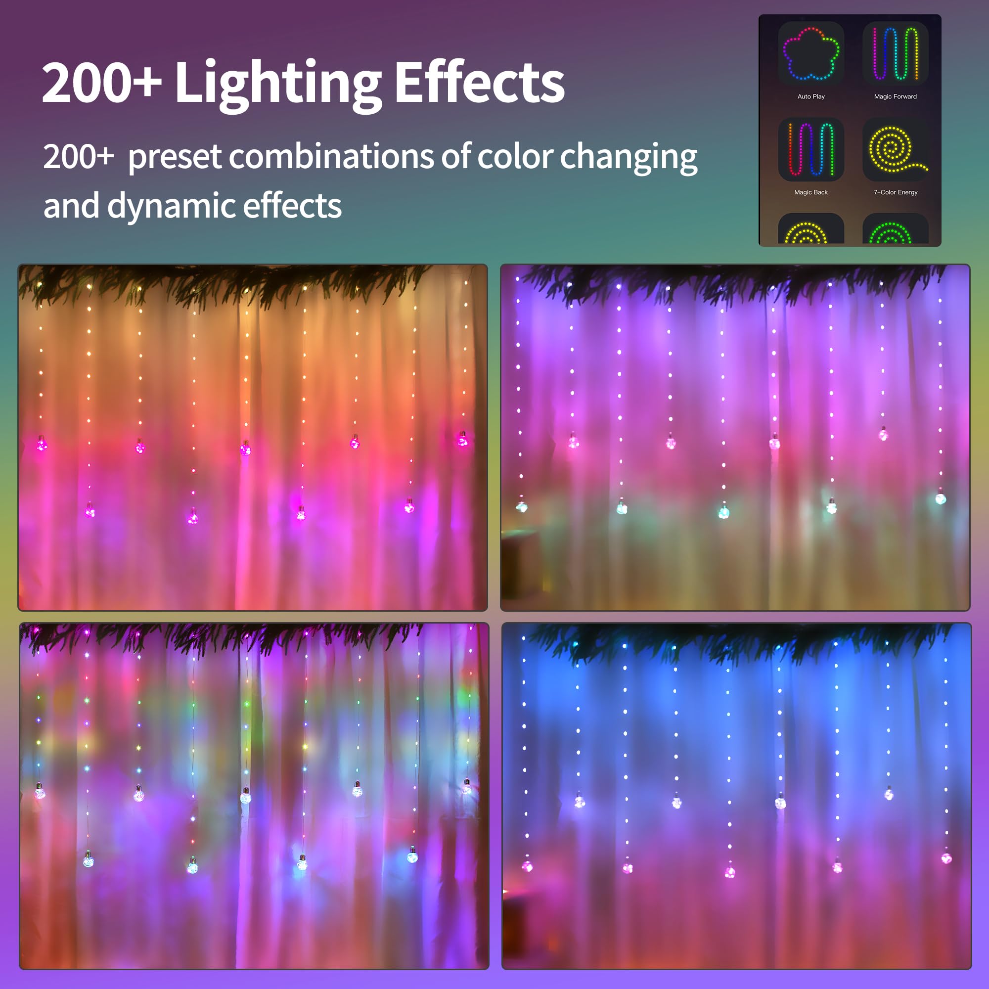 YOLIGHT Color Changing LED Fairy Lights, 9.8 x 3.3 FT, Remote App Control, Music Sync, Copper, Model YL-CLD-200