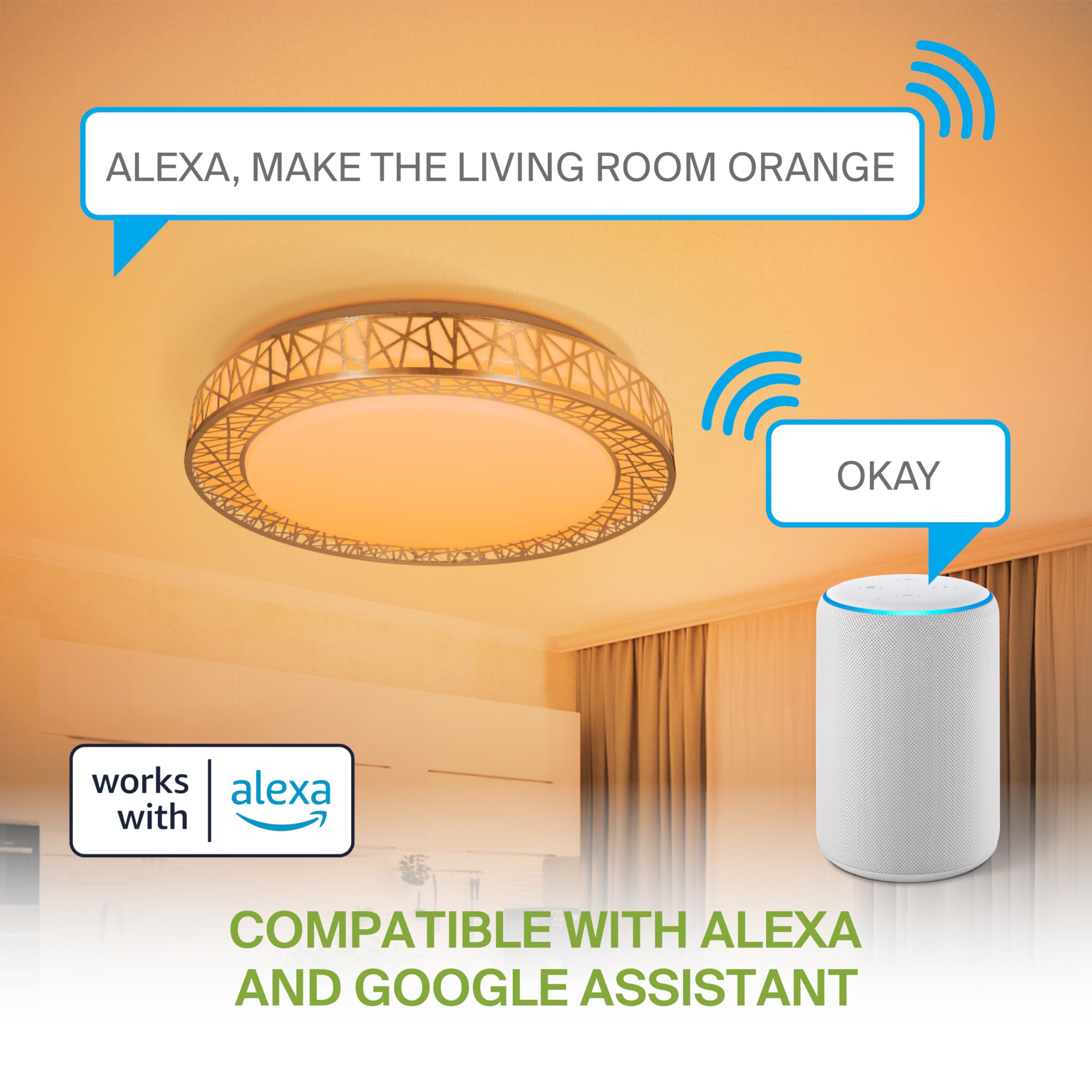 ASD Smart RGBW Ceiling Light Fixture - 20 Inch, Dimmable, Brushed Nickel, WiFi Control, Model A-LFM20D42SRGBW-N