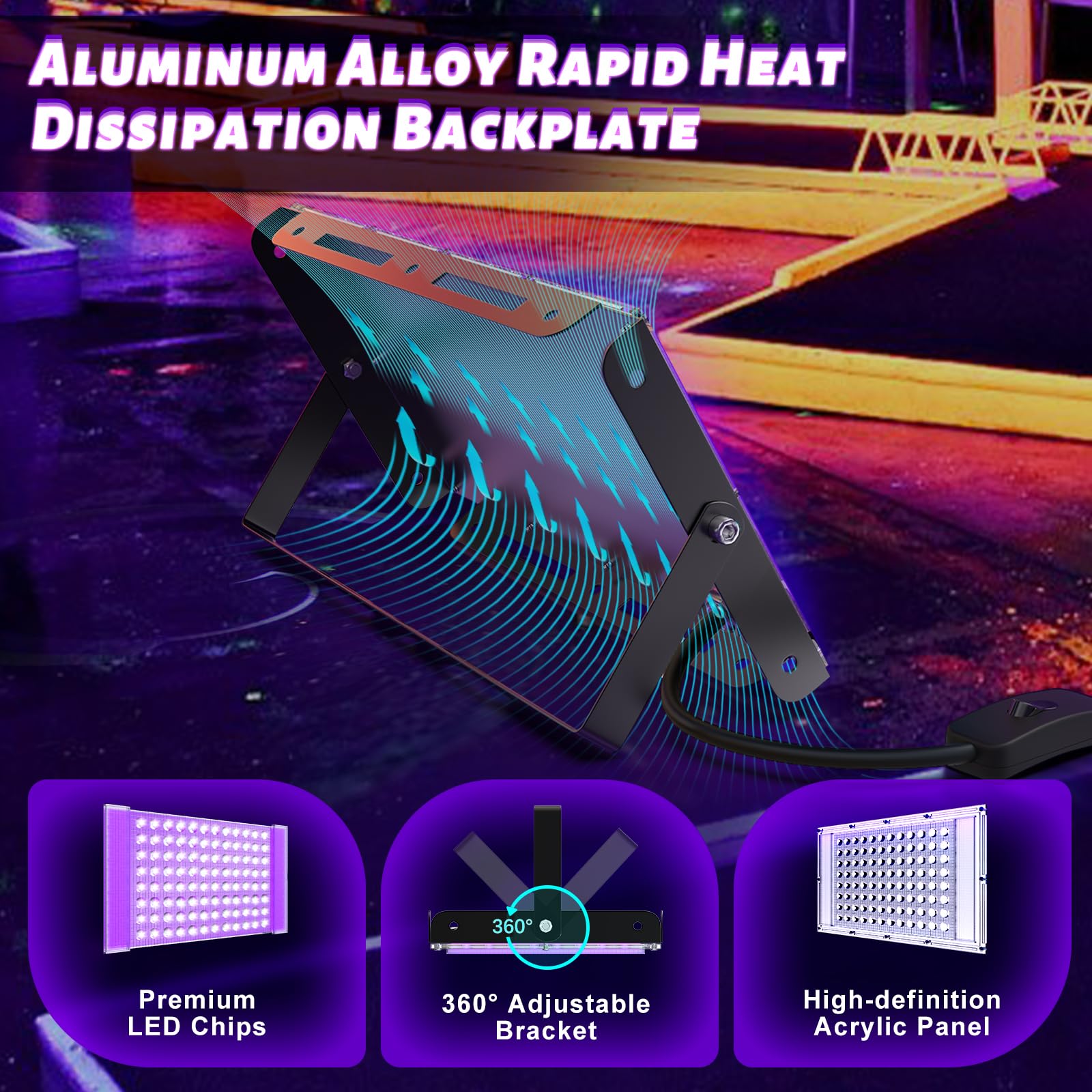 100W Led Uv Black Light, Powerful Uv Spotlight, Ip66, 395Nm Uv Lamp For Christmas, Halloween Glow Party(1 Packs)