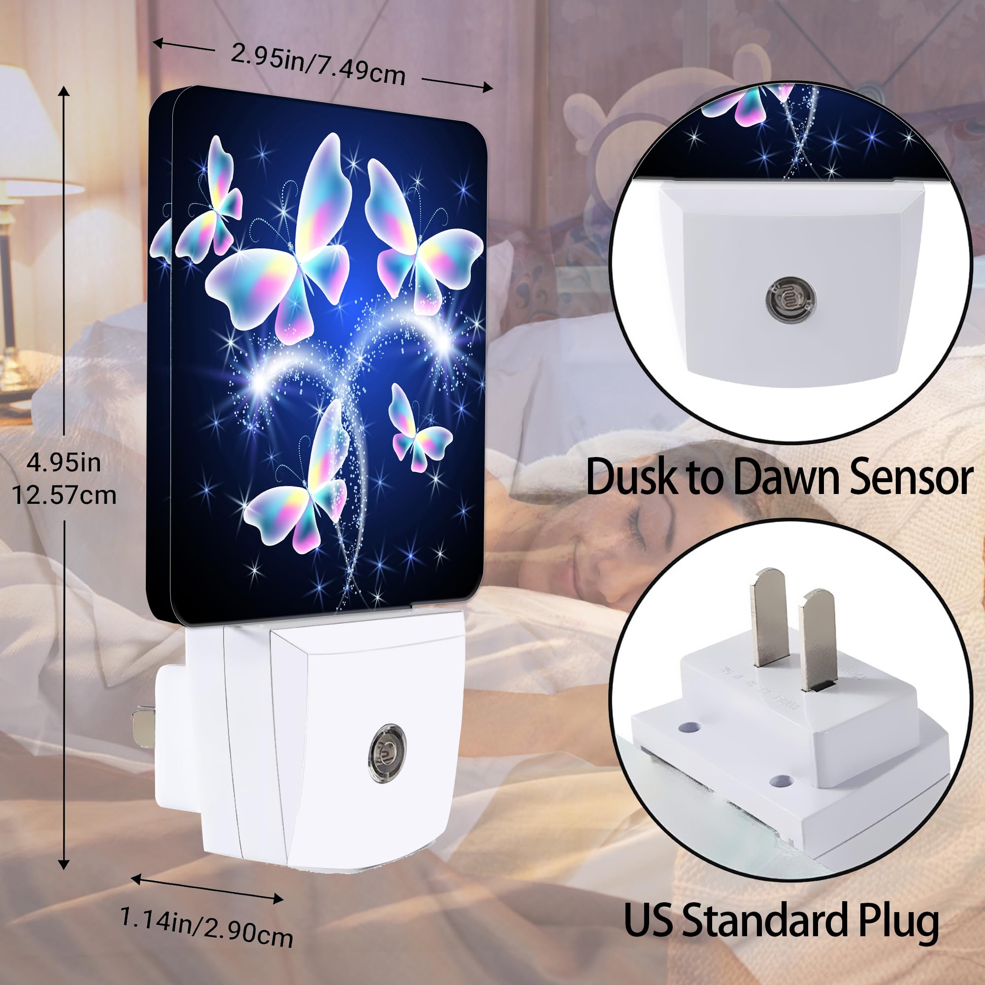 Transparent Butterfly Night Light, Glowing Firework Night Lights Plug Into Wall Decor For Bedroom, Bathroom, Hallway, Kitchen, D