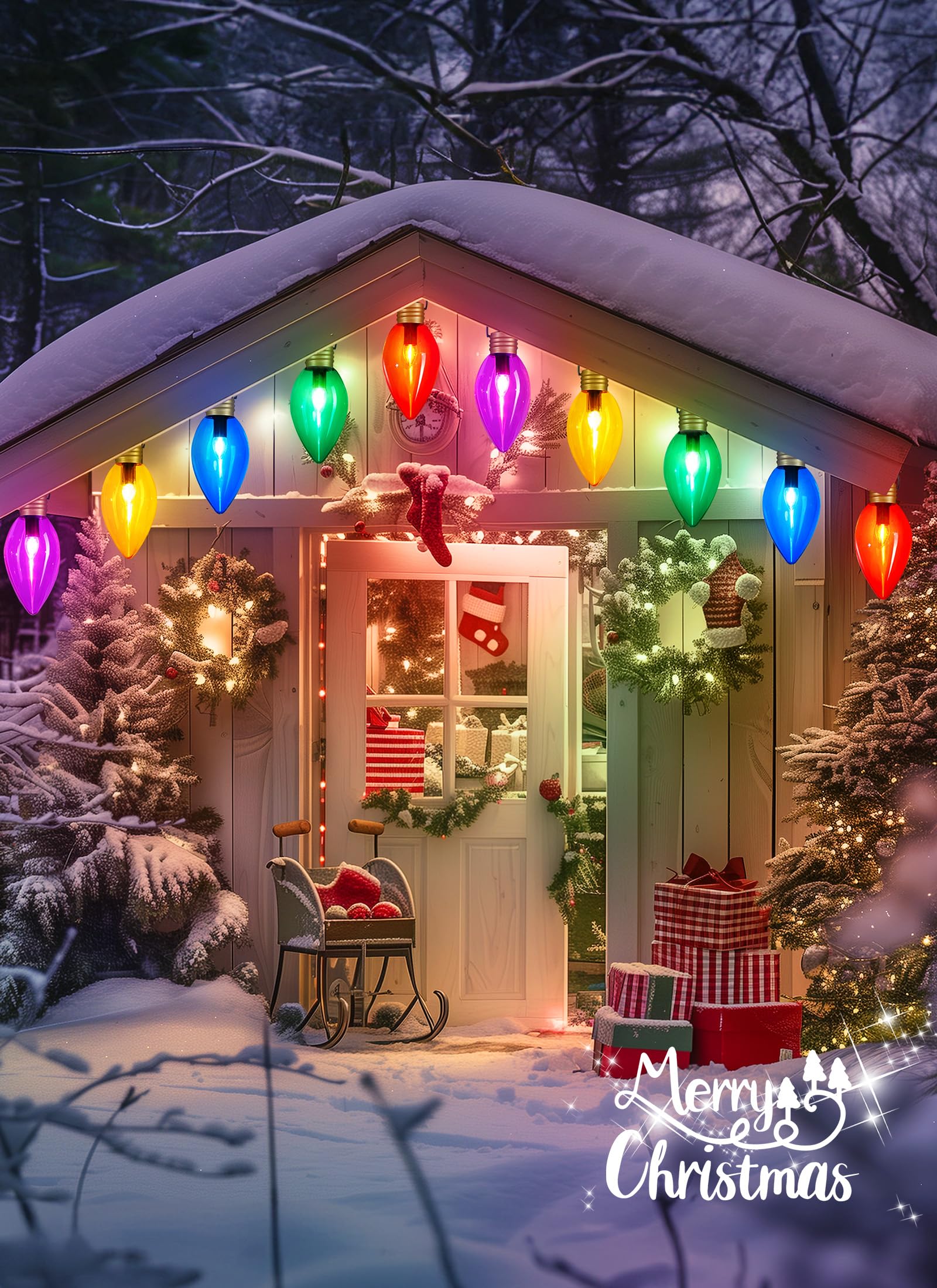Minetom Jumbo Christmas String Lights, 2 Pack Multicolor 11Ft Waterproof C9 Outdoor Decorations for Holiday Home Tree Roof Yard