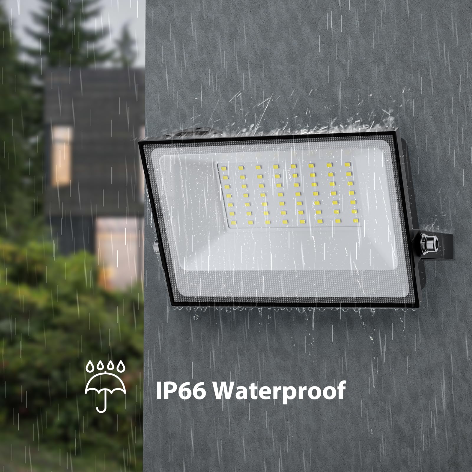 Onforu 40W LED Flood Lights, 4000lm Bright, IP66 Waterproof, 6500K Daylight White, 2-Pack, Black, Model DB30