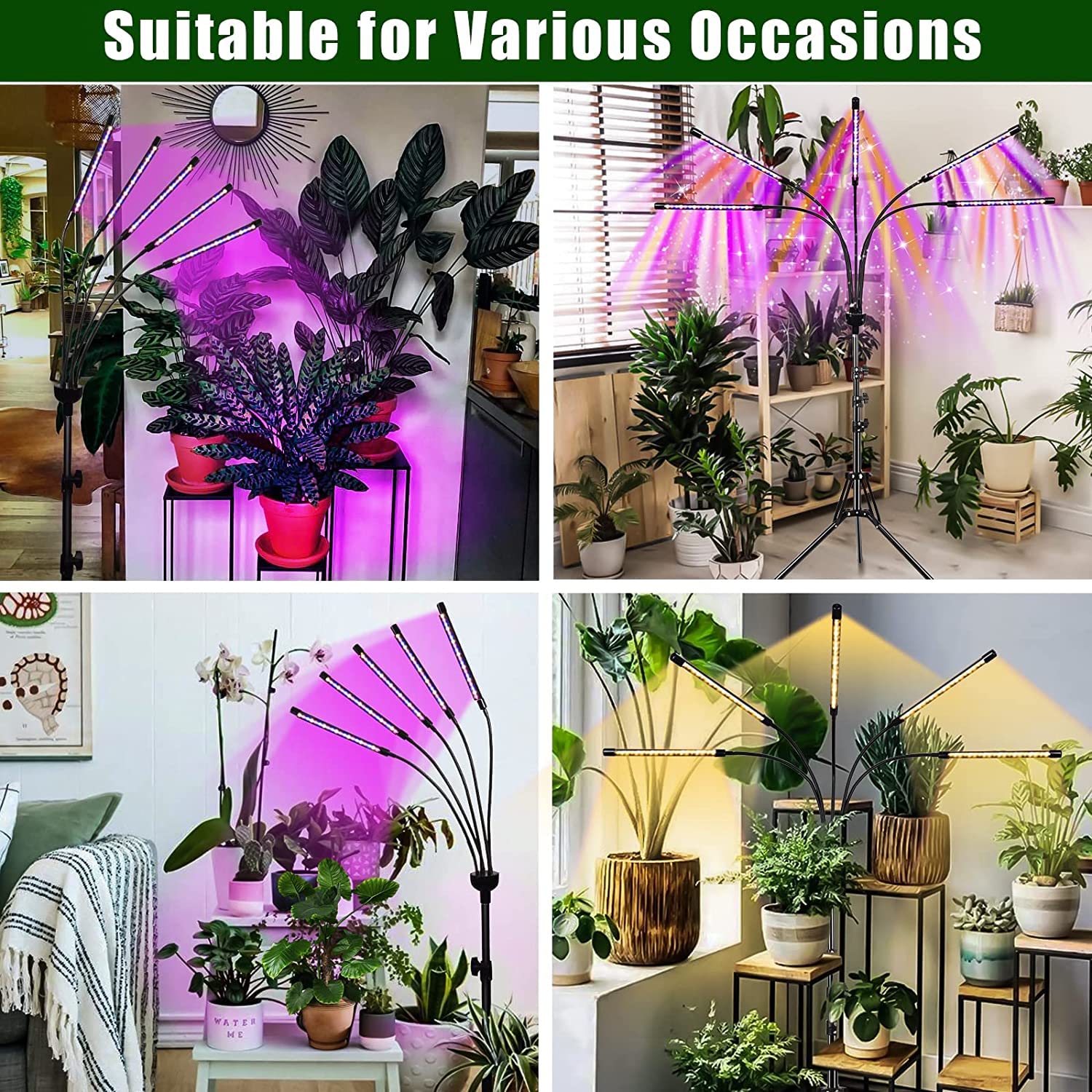 KEELIXIN Grow Lights for Indoor Plants, 5 Heads Full Spectrum with Adjustable Tripod, Remote Control, Red Blue White, Model LXGL-008