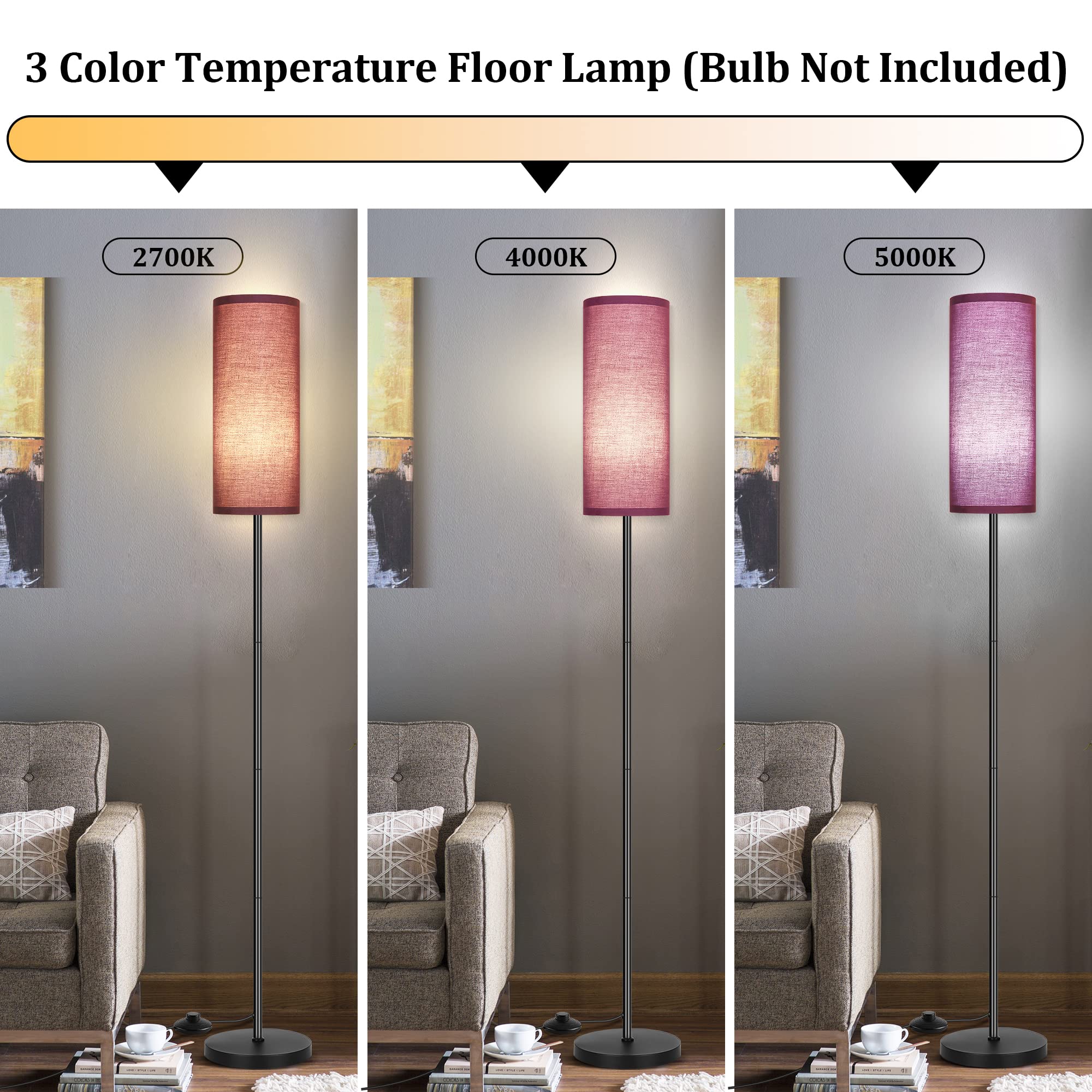 Partphoner Floor Lamp For Living Room, Modern Standing Lamps With Lampshade, Minimalist Tall Lamp With Foot Switch For Living Ro