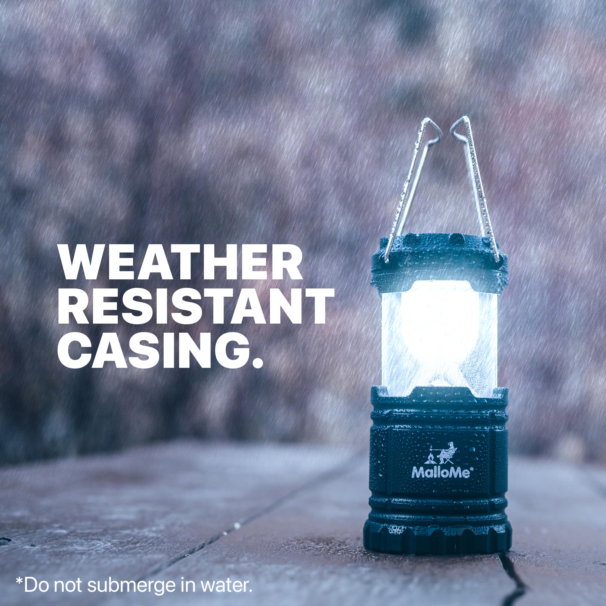 MalloMe Camping Lanterns 4-Pack - LED Tent Lights, Black, Battery Powered, Emergency Use, Ideal for Camping and Power Outages