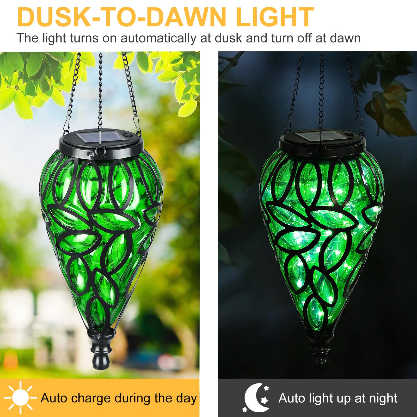 LEWIS&WAYNE Solar Hanging Lantern, 15 LEDs, Cool White Light, Green, Tear-Shaped, Outdoor Decor for Garden and Pathway