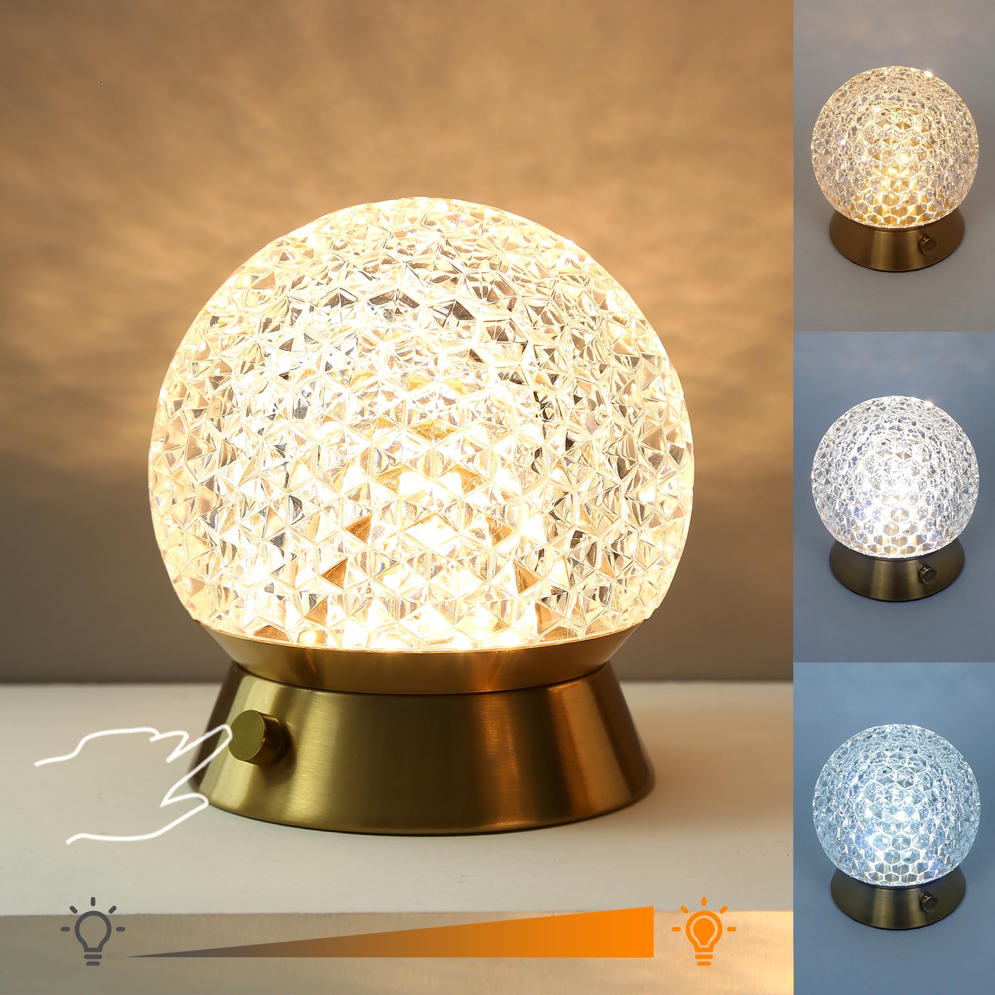 Amingulry Cordless Table Lamp, Rechargeable Battery Operated Lamp, 3 Color Modes & Stepless Dimmable LED Touch Lamps, Portable C