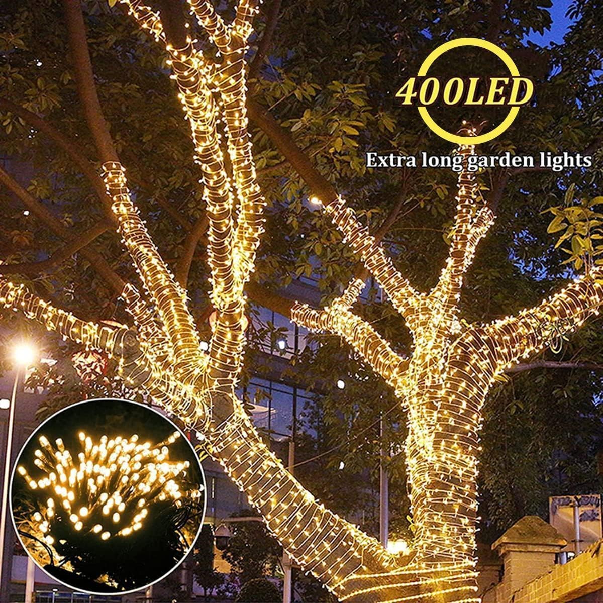 Lunaxinhuo 4Pack Solar String Lights For Outside, 400 Led Solar Christmas Lights Outdoor Waterproof With 8 Modes Solar Fairy Lights For Xmas Tree Party Wedding Garden Fence Decorations (Warm White)