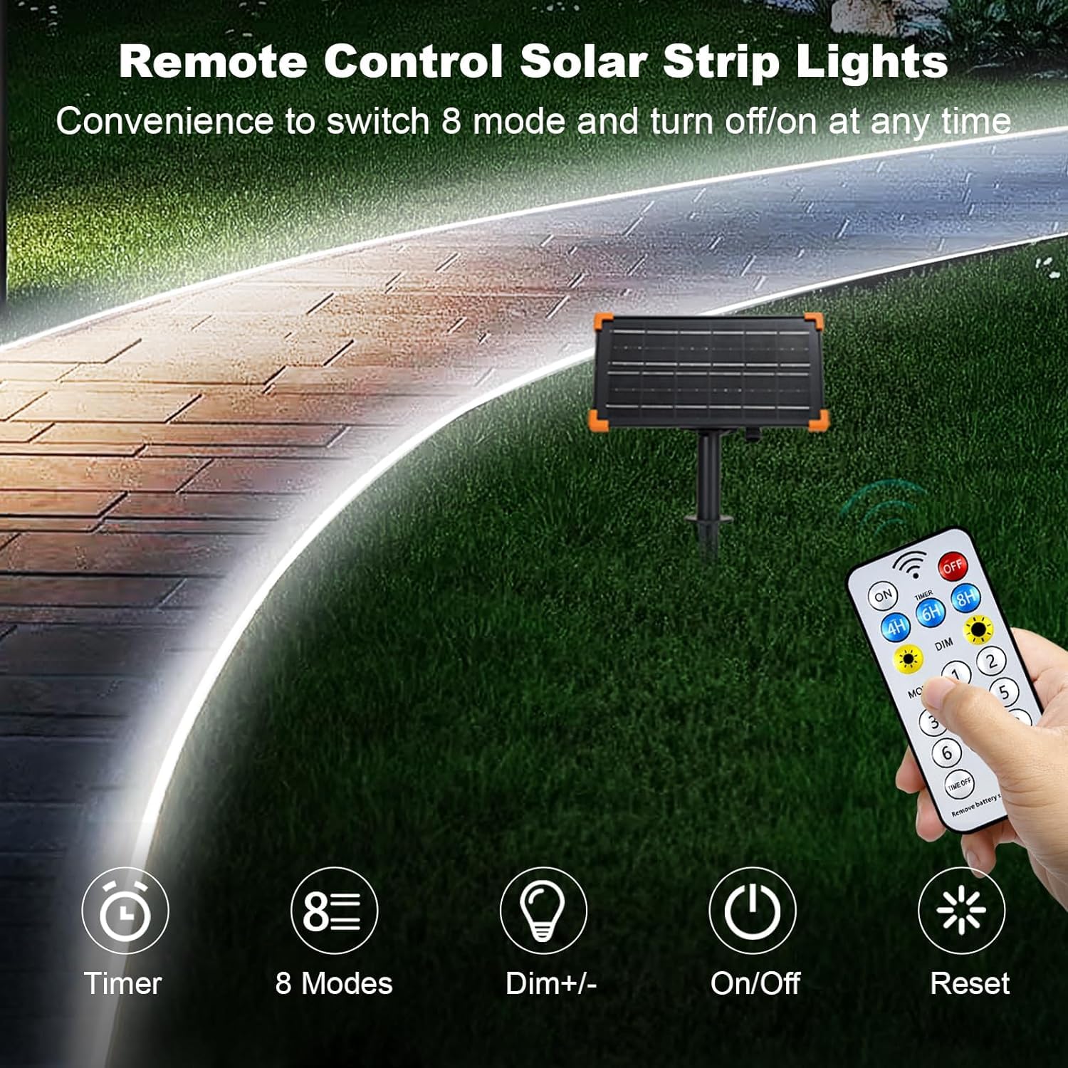 50Ft Solar Strip Lights Outdoor, Waterproof Led Light Strip Auto On/Off, Rechargeable Strip Lights 8 Mode With Remote Timer Acrylic Tape For Deck Patio Pool Pathway Camping Decor (Cool White)