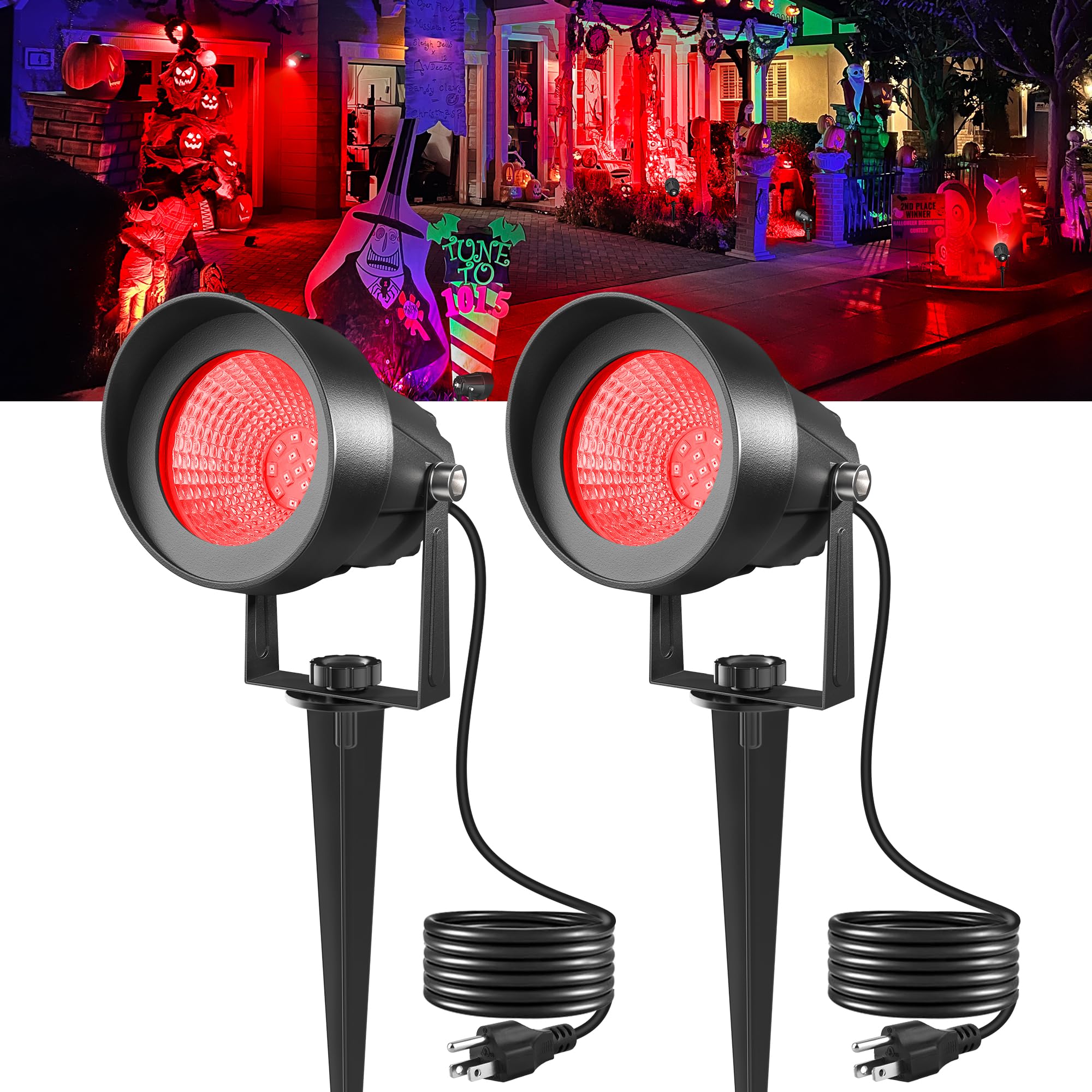 T-Sun Christmas Red Spotlight Outdoor  Waterproof Led Landscape Lighting With Us Plug  Easy Install 270?Adjustable Outdoor Spot Lights For Garden Tree Yard Decor  Set Of 2