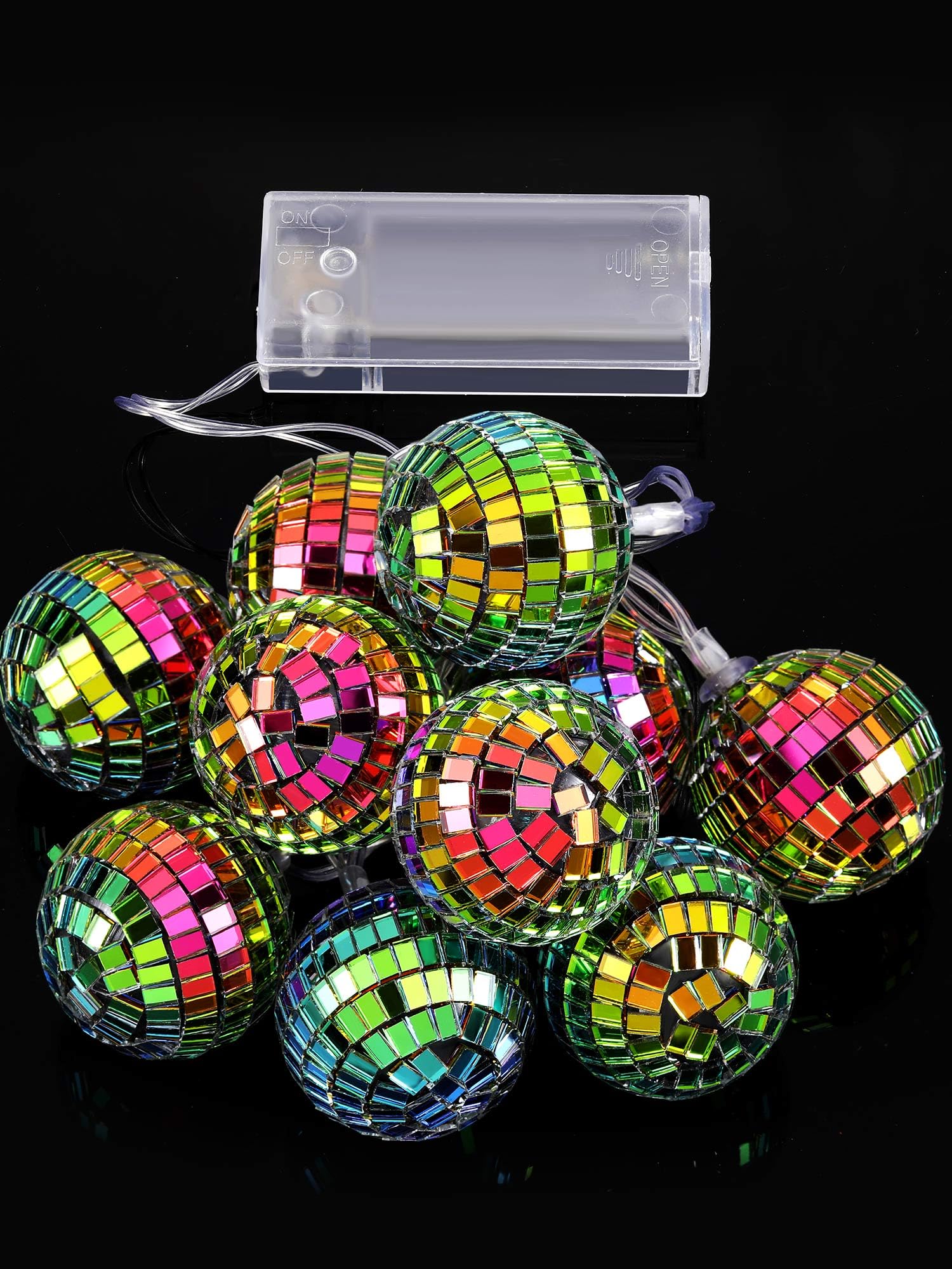 BBTO LED Disco Ball String Lights, 9.84 Feet, Battery Powered, 1.57 Inch, Fantasy Color, Model BBTO-88750