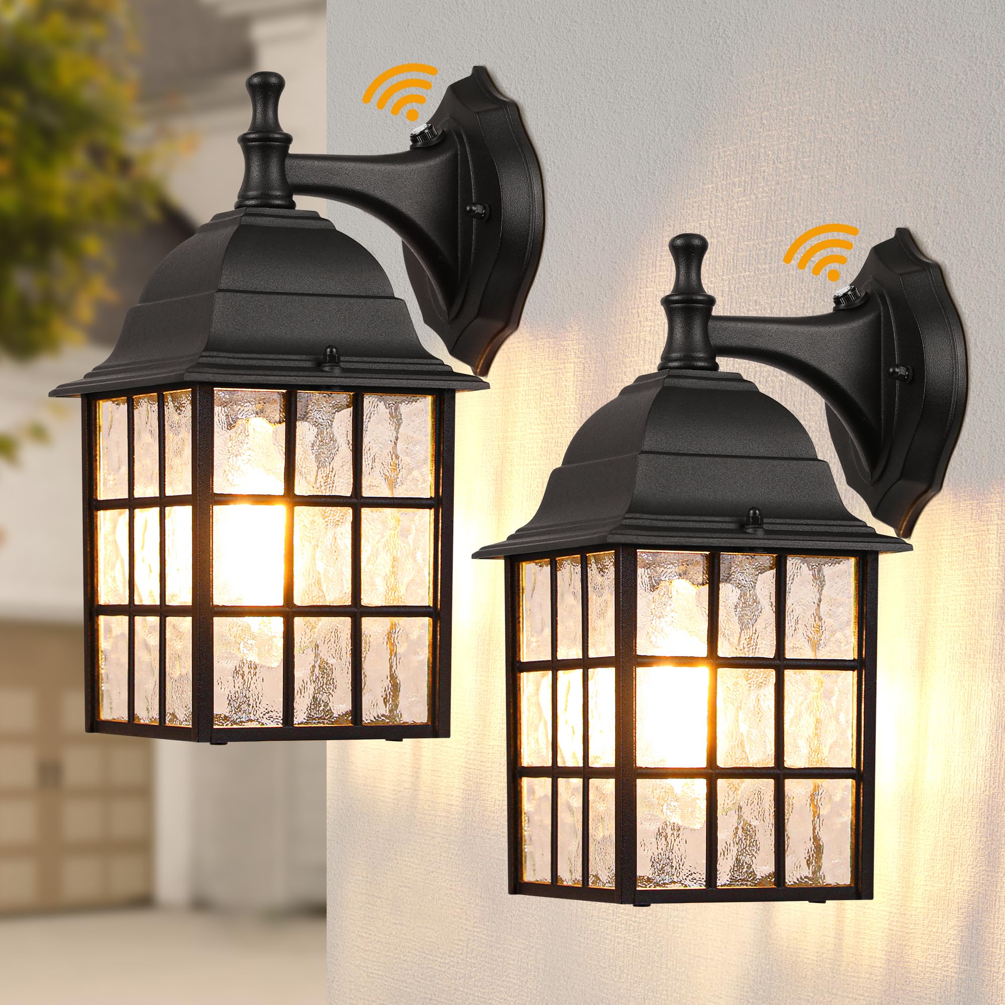 WIHTU 2-Pack Dusk to Dawn Outdoor Wall Lights, Sensor Exterior Light Fixtures, Porch Lights, Black Waterproof Wall Sconces, Outs