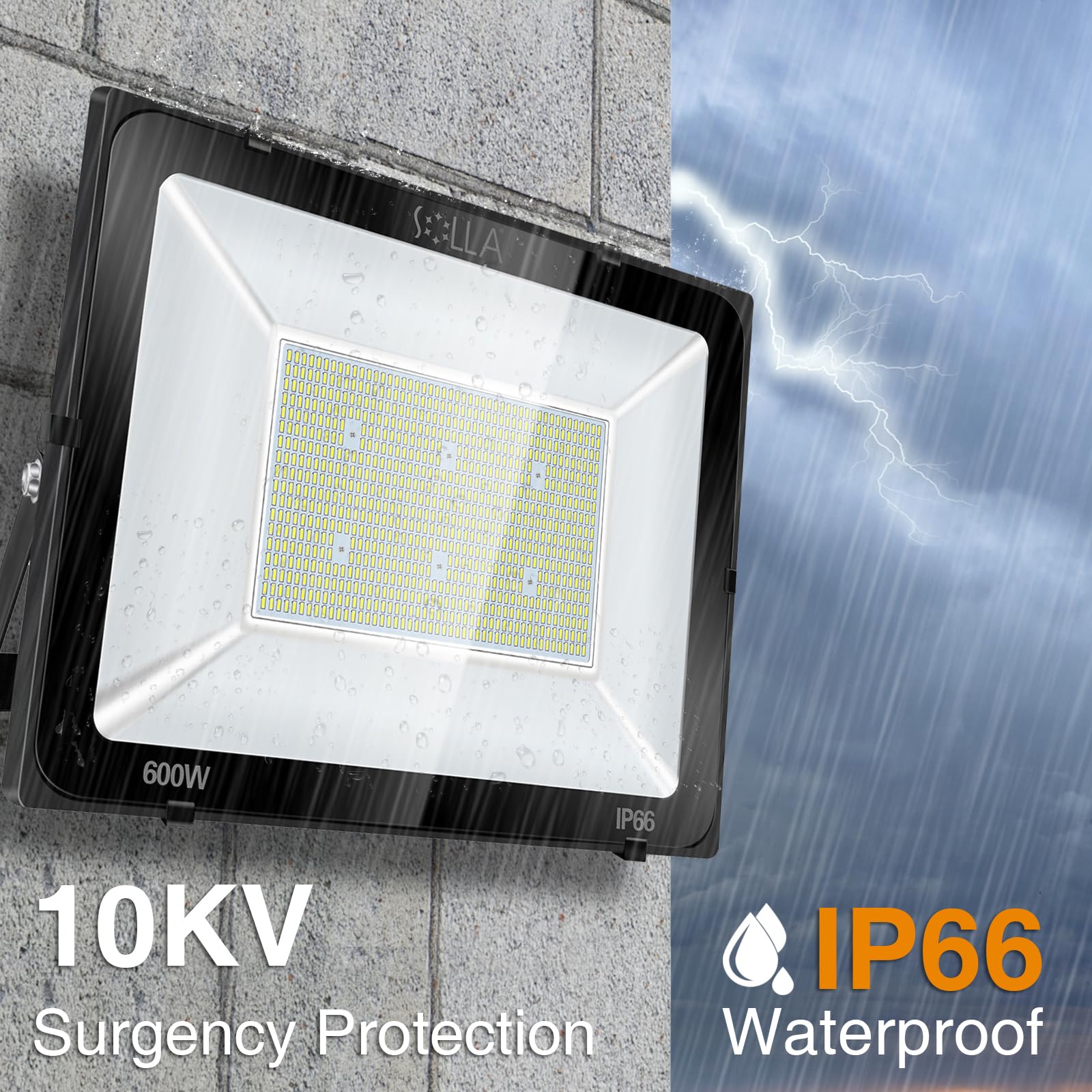 SOLLA 600W LED Flood Light, 48000lm, IP66 Waterproof, 6000K Daylight White, Aluminum, Model HT-001, Super Bright Security Lighting
