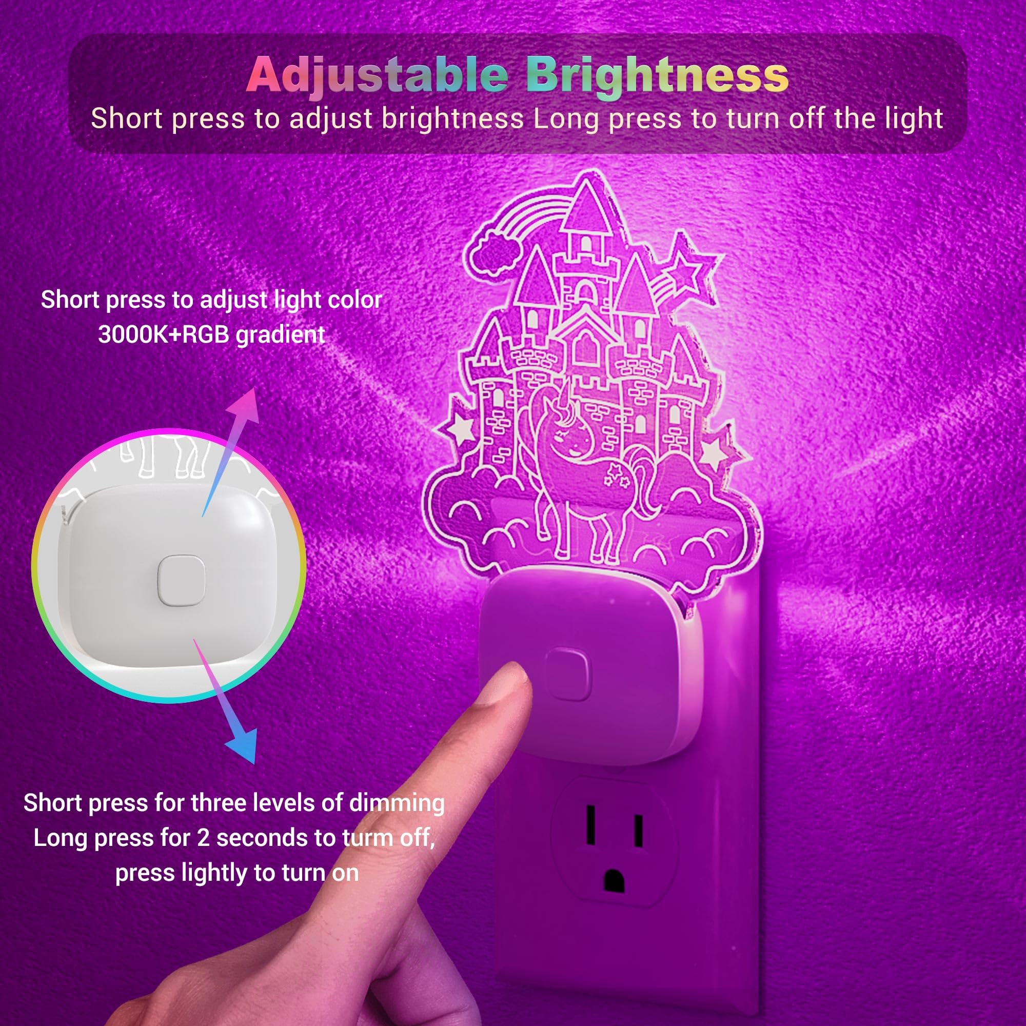 Jandcase Led Kids Night Light  2 Pack Plug In Night Light  10 Color Changing Castle Night Light With Dusk To Dawn Sensor  Acrylic Rgb Nightlight For Kids Girls Bedroom  Gifts For Girls
