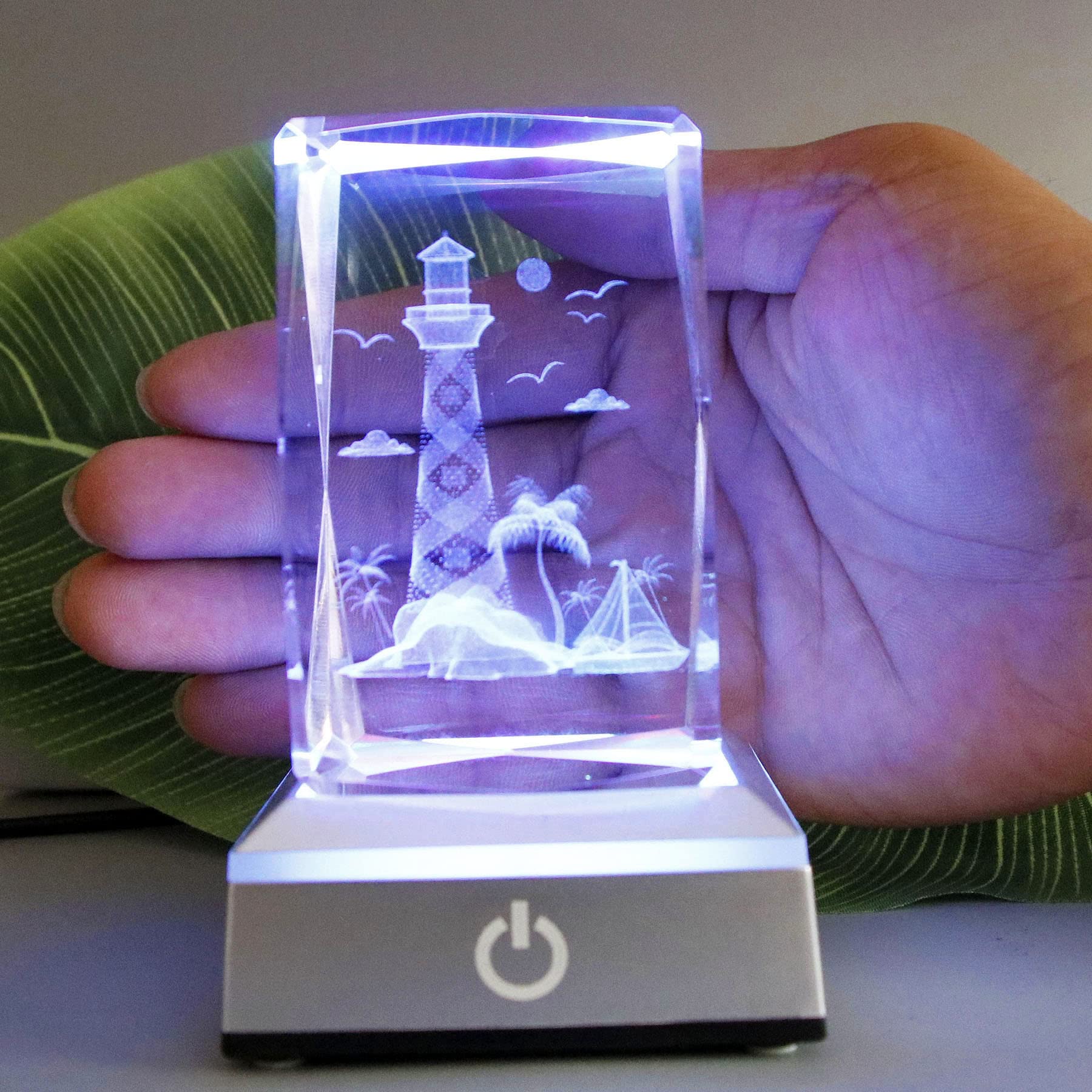 Vskikris 3D Lighthouse Gifts Crystal Lighthouse Decor With Night Light Stand Base - Crystal Glass Light House Gifts For Lighthou