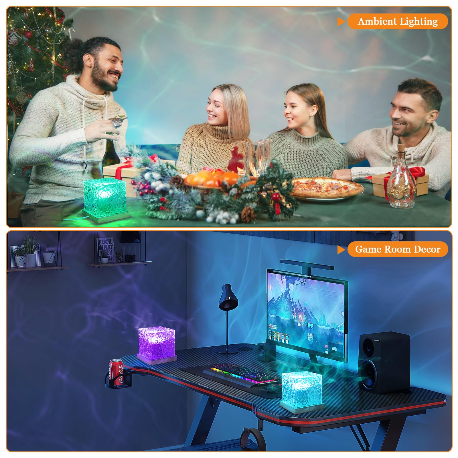 Itefdtutne 2 Pack Northern Llights Ocean Wave Projector,16 Colors Gradual Rotating Flame Water Lamp,Wave Night Light With Remote