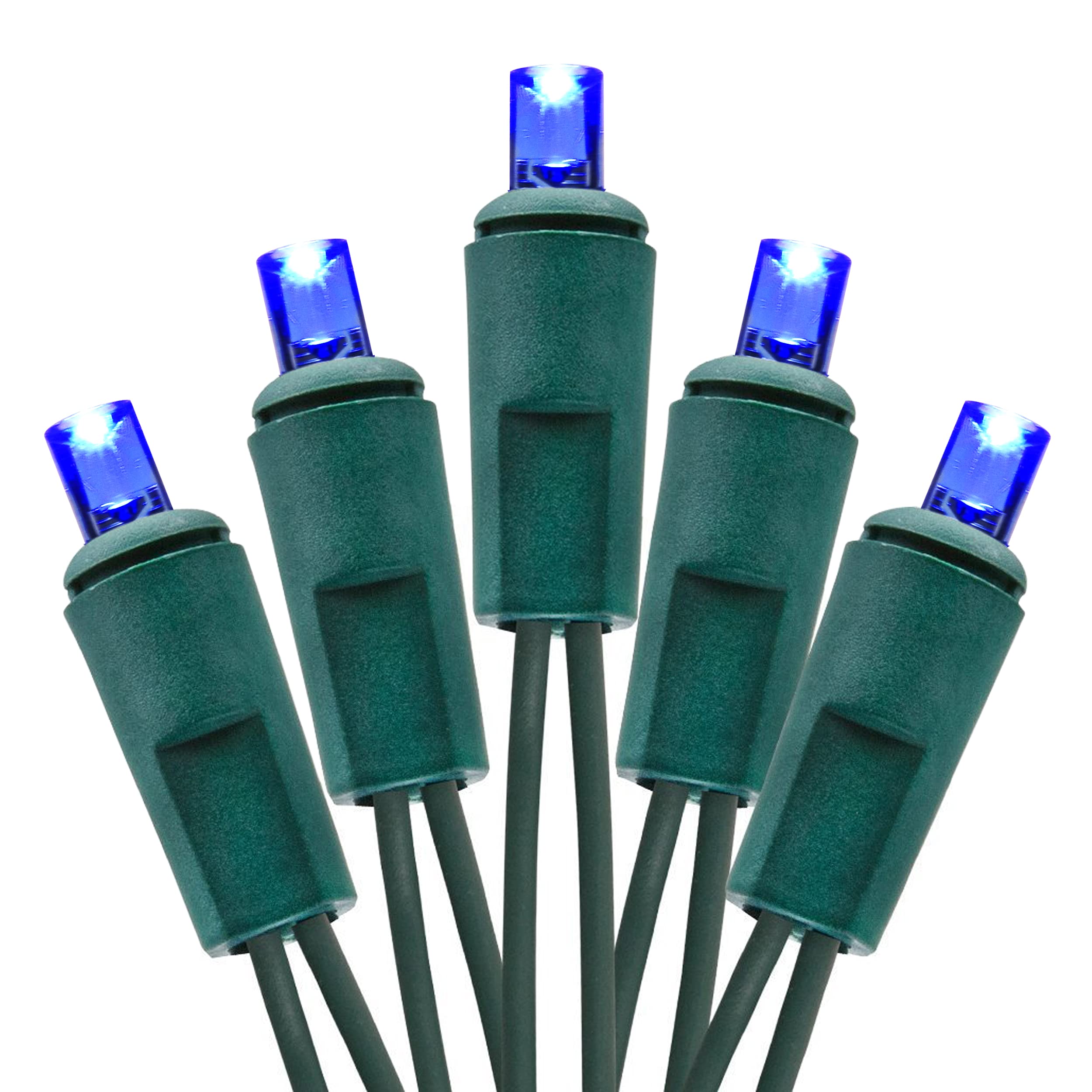 Holiday Essence Blue LED Mini Christmas Lights Set, 60 5mm Memorial Fourth of July Blue String Lights, Green Wire, for Indoor Outdoor Décor, Home, Wedding, Patio, Garden Decorations, UL Certified