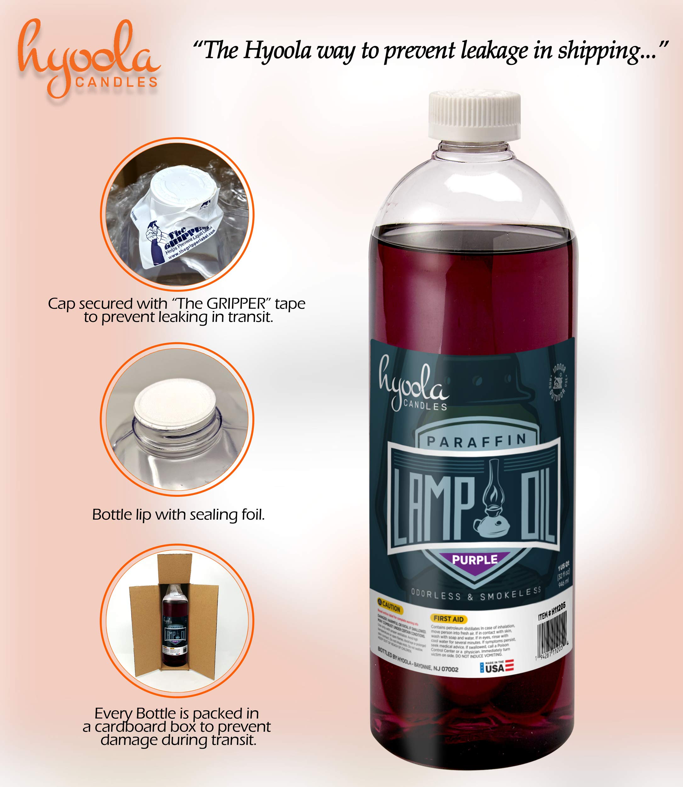 Hyoola Candles Liquid Paraffin Lamp Oil - Purple Smokeless, Odorless, Ultra Clean Burning Fuel For Indoor And Outdoor Use - Highest Purity Available - 32Oz