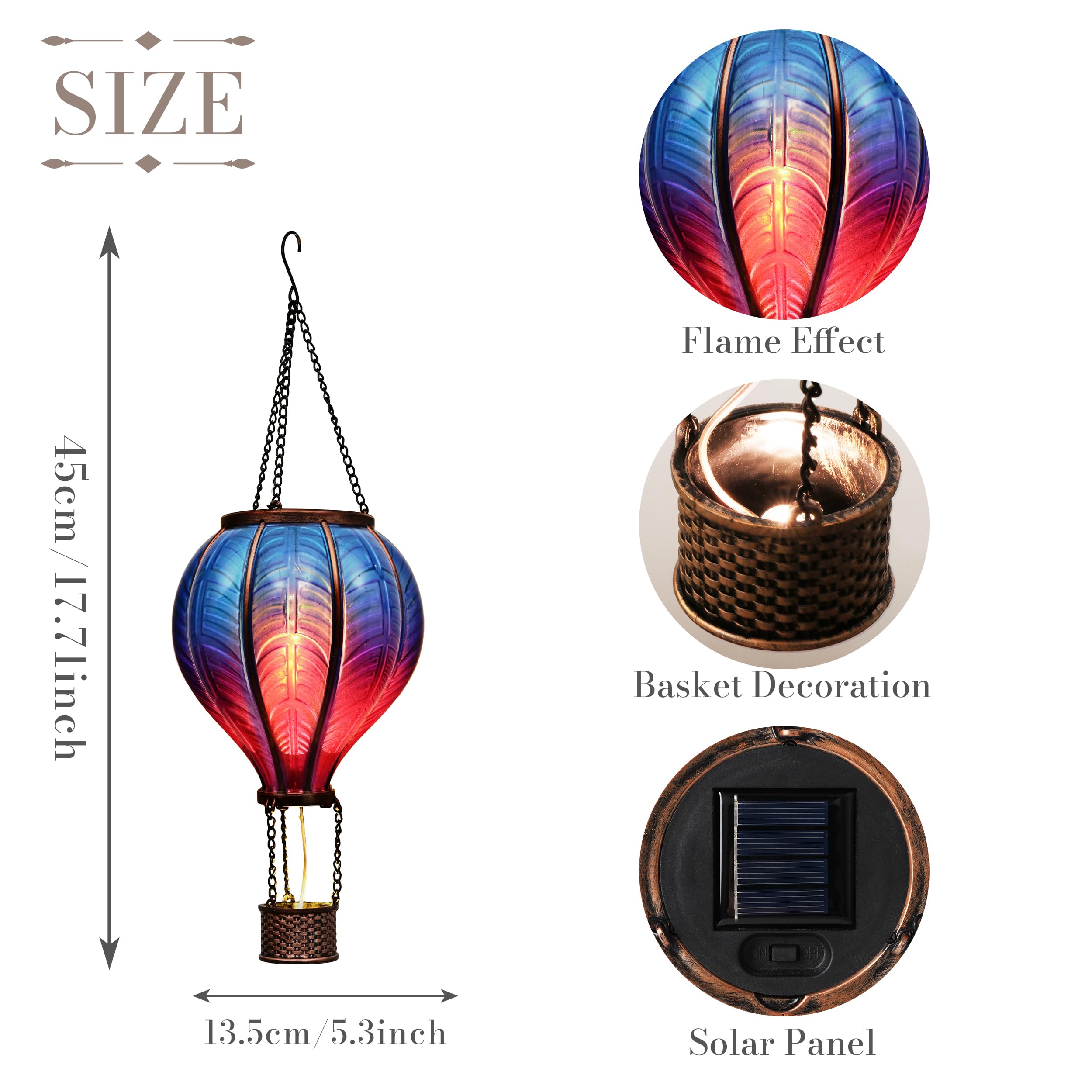 Teresa'S Collections Hot Air Balloon Solar Lantern - Blue & Purple Outdoor Decor Light