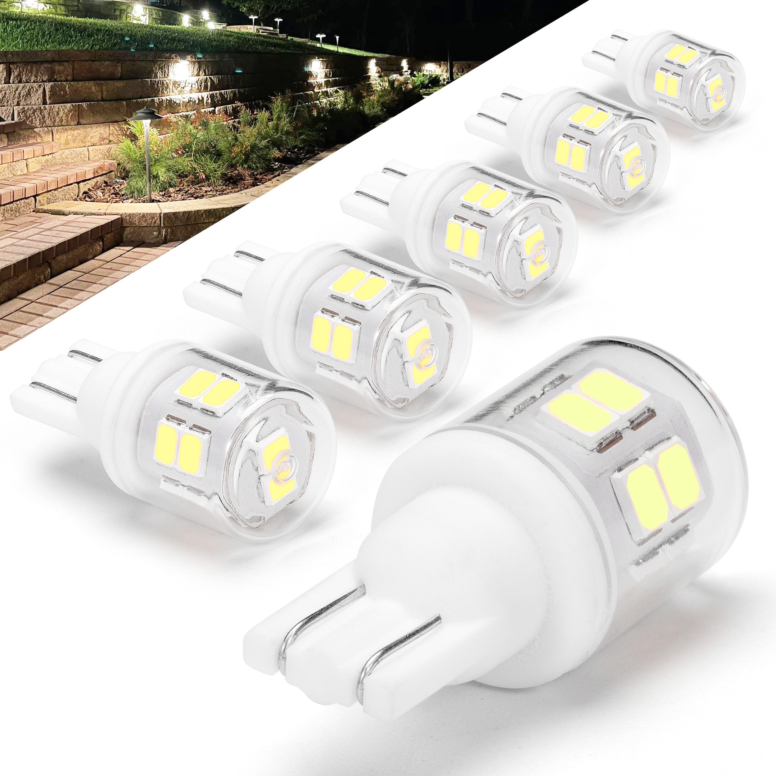 Heifymi T5 T10 Wedge Base Led Landscape Lights, Daylight White 6000K Low Voltage Ac/Dc 12-24V, 2 Watts Equivalent 11W 18W Incand