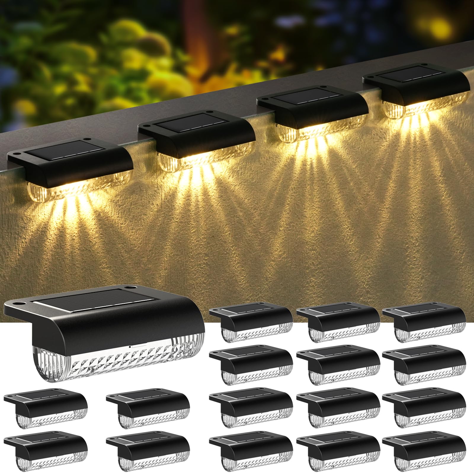 Mancra Solar Step Lights Outdoor, 16 Pack Solar Deck Lights Waterproof Outdoor Lighting For Patio Fence Stairs Post Railing Yard