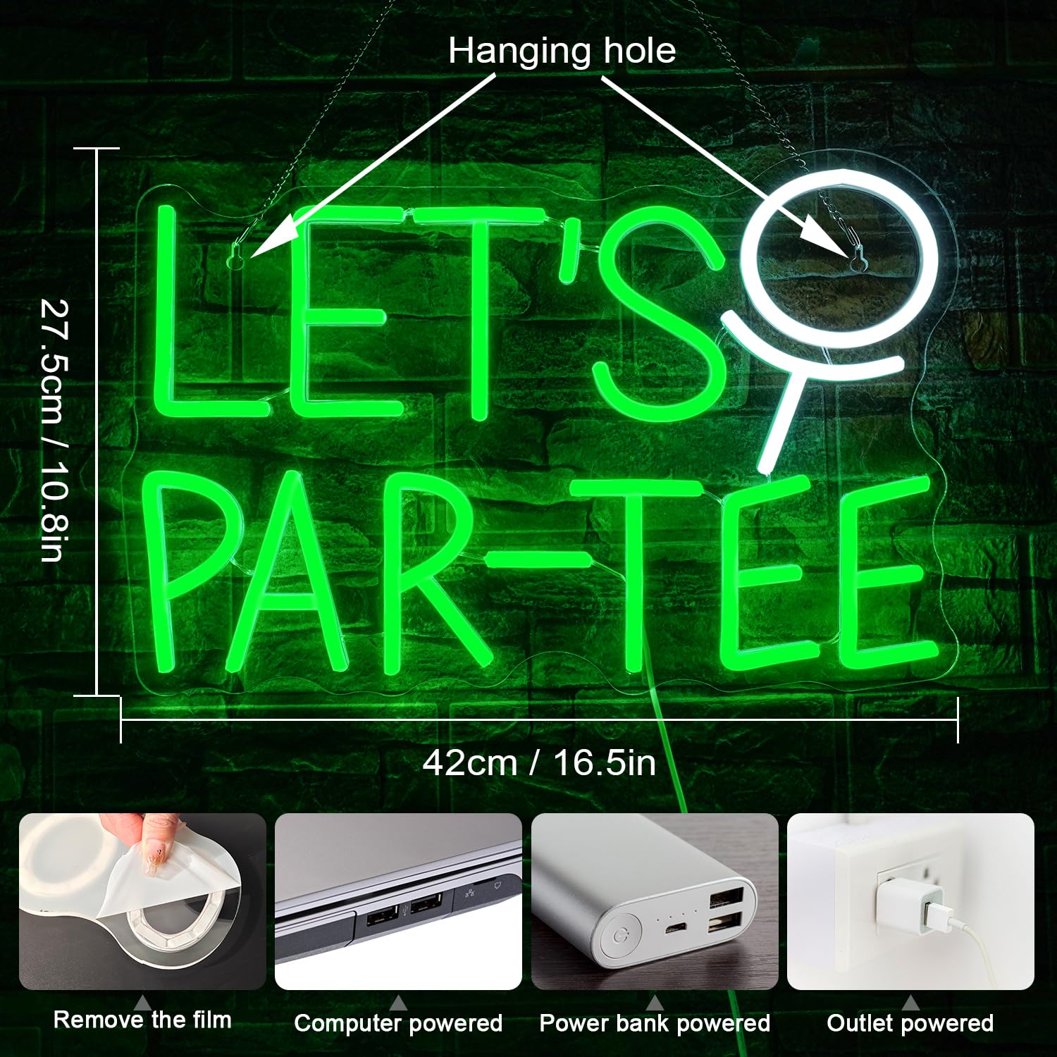 WLHOPE Neon Golf Sign - Dimmable LED Wall Decor Light, Acrylic, Lets Par-Tee Color
