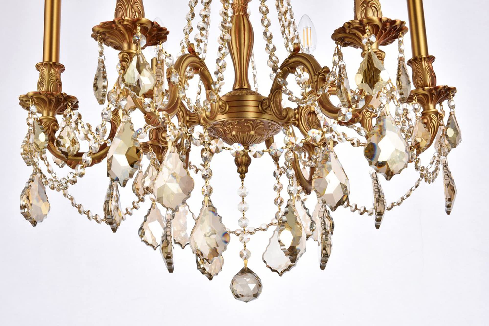Elegant Lighting 9206D23FG-GT/RC 6-Light Crystal Chandelier, 23in x 26in, French Gold Finish, Smoky Golden Teak Crystals