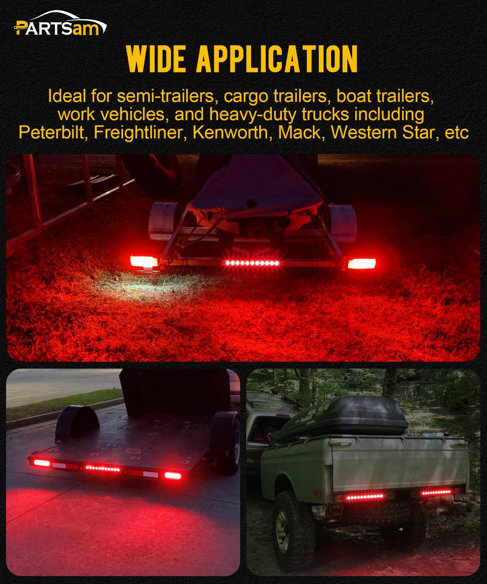 Partsam 2Pcs Red 15'' 11 Led Trailer Light Bar Sealed Stop Turn Tail Park Third 3Rd Brake Light Truck Trailer Marker Id Bar Wate