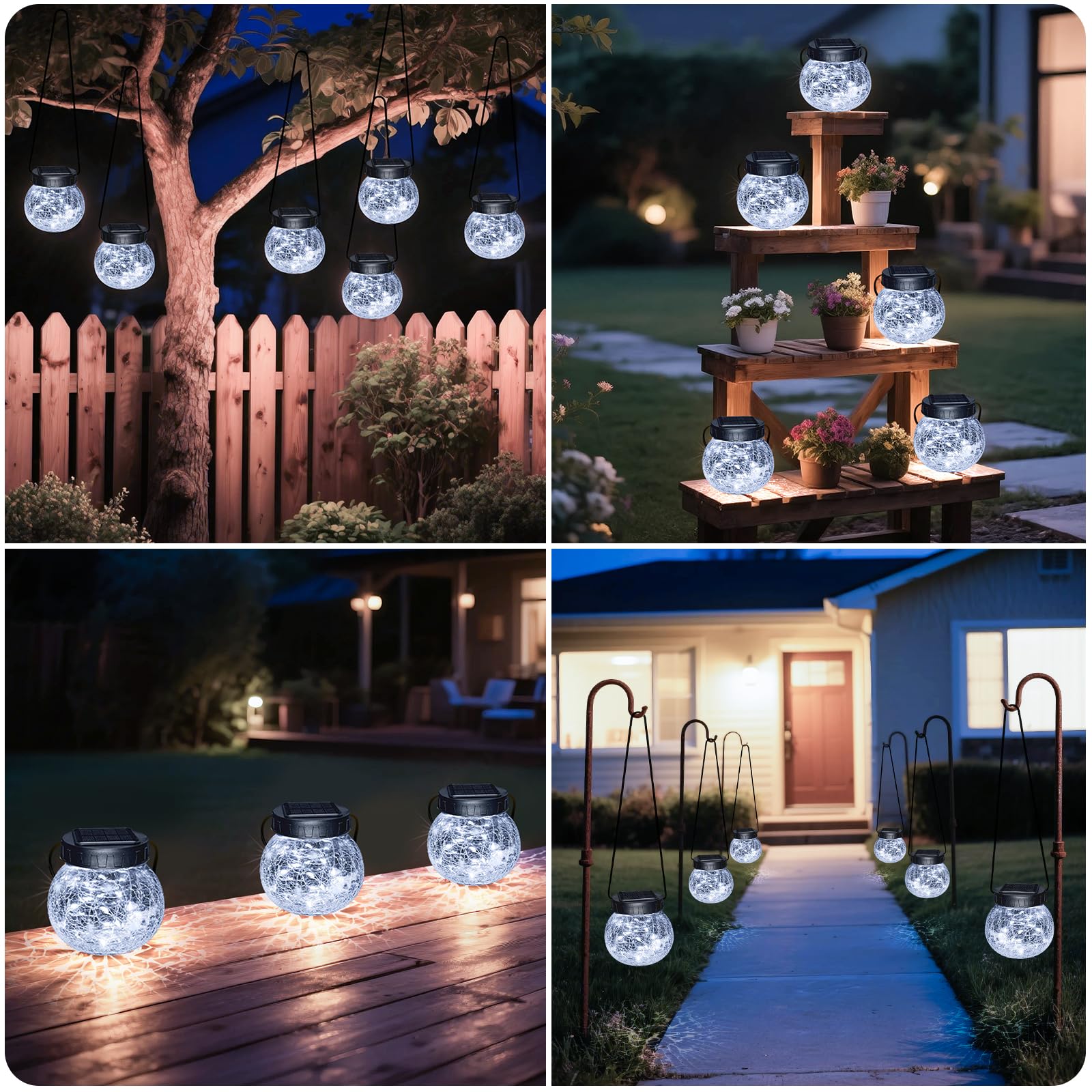 Kolpop Solar Lanterns Outdoor Waterproof 6 Pack  Hanging Solar Lights With 30 Led   ed Glass Hanging Globes For Garden Patio Fence Yard Christmas Tree Decoration  Cold White