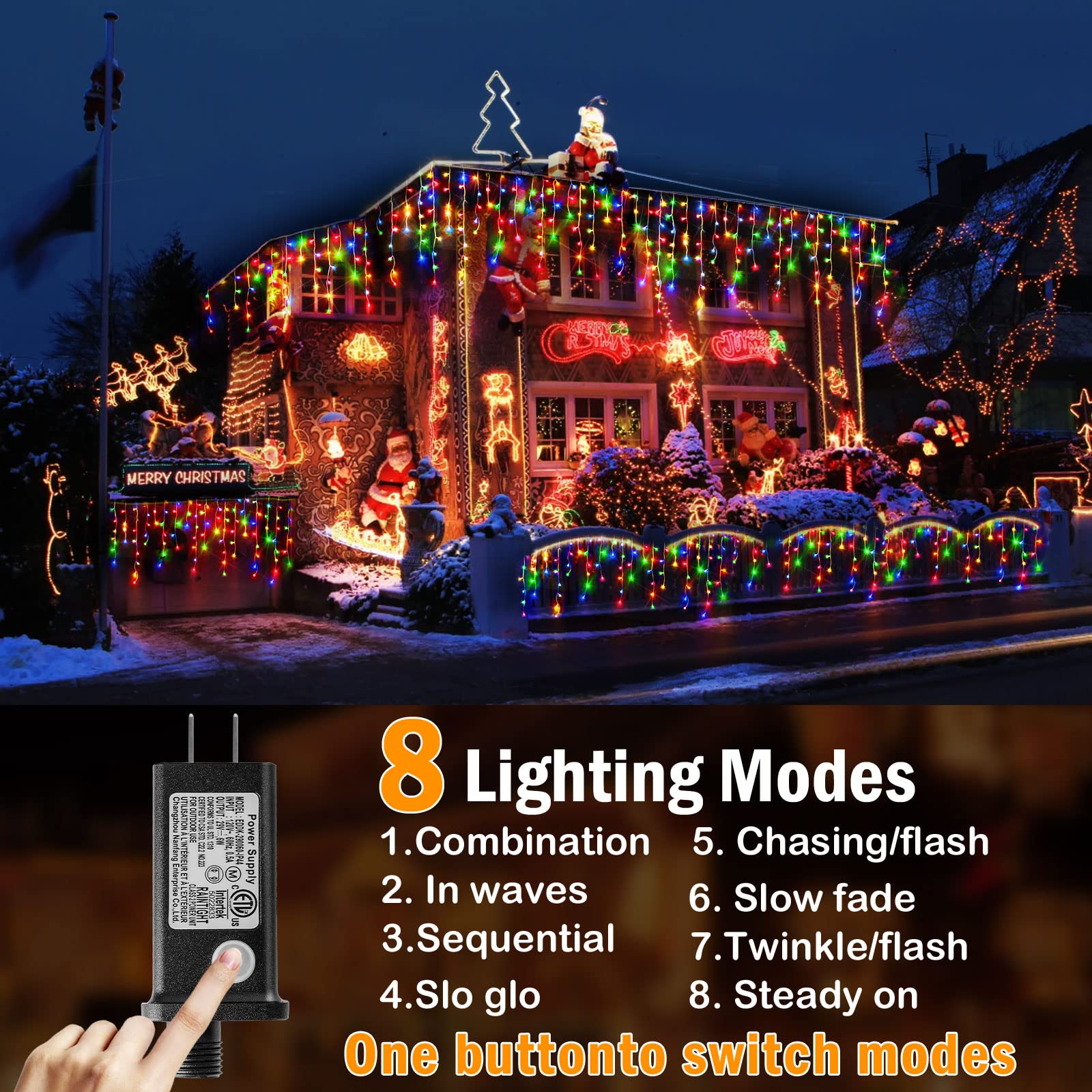 Hezbjiti Christmas Decorations Lights Outdoor, 400 Led 32.8 Ft 8 Modes 75 Drops Fairy String Curtain Lights For Christmas Decor Eaves Window Party Yard Garden Indoor (Multicolor)