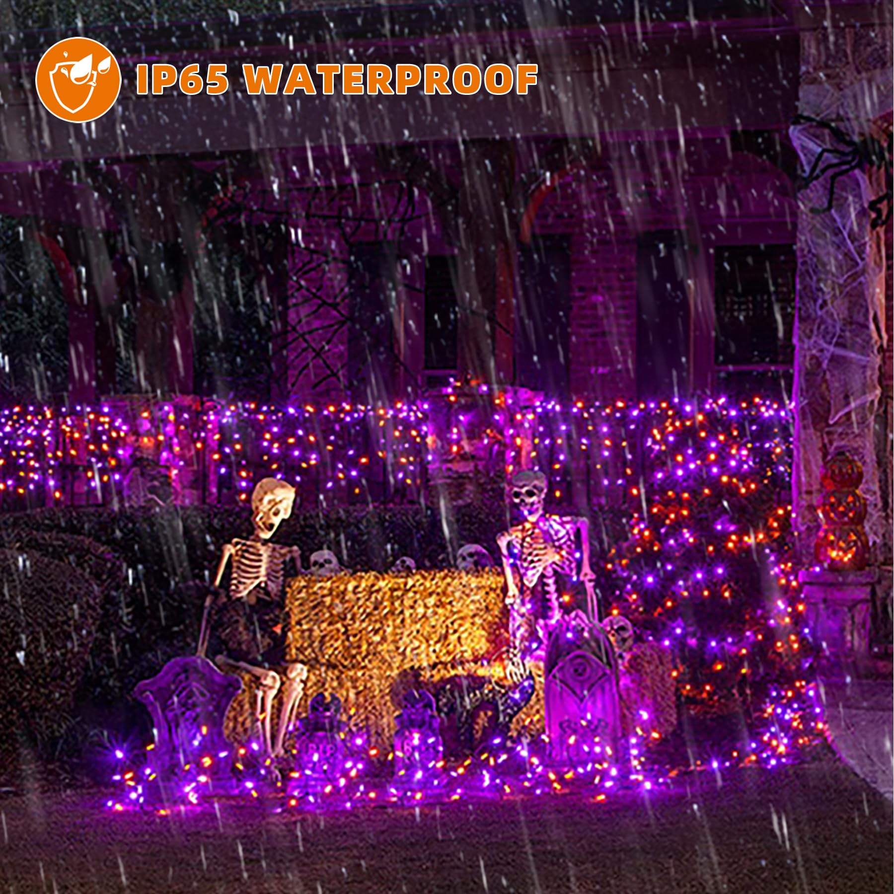 Chuya LED String Lights 300 Lights 105FT Waterproof Music Orange Purple Model QL300AE for Halloween Party Garden Christmas Decor