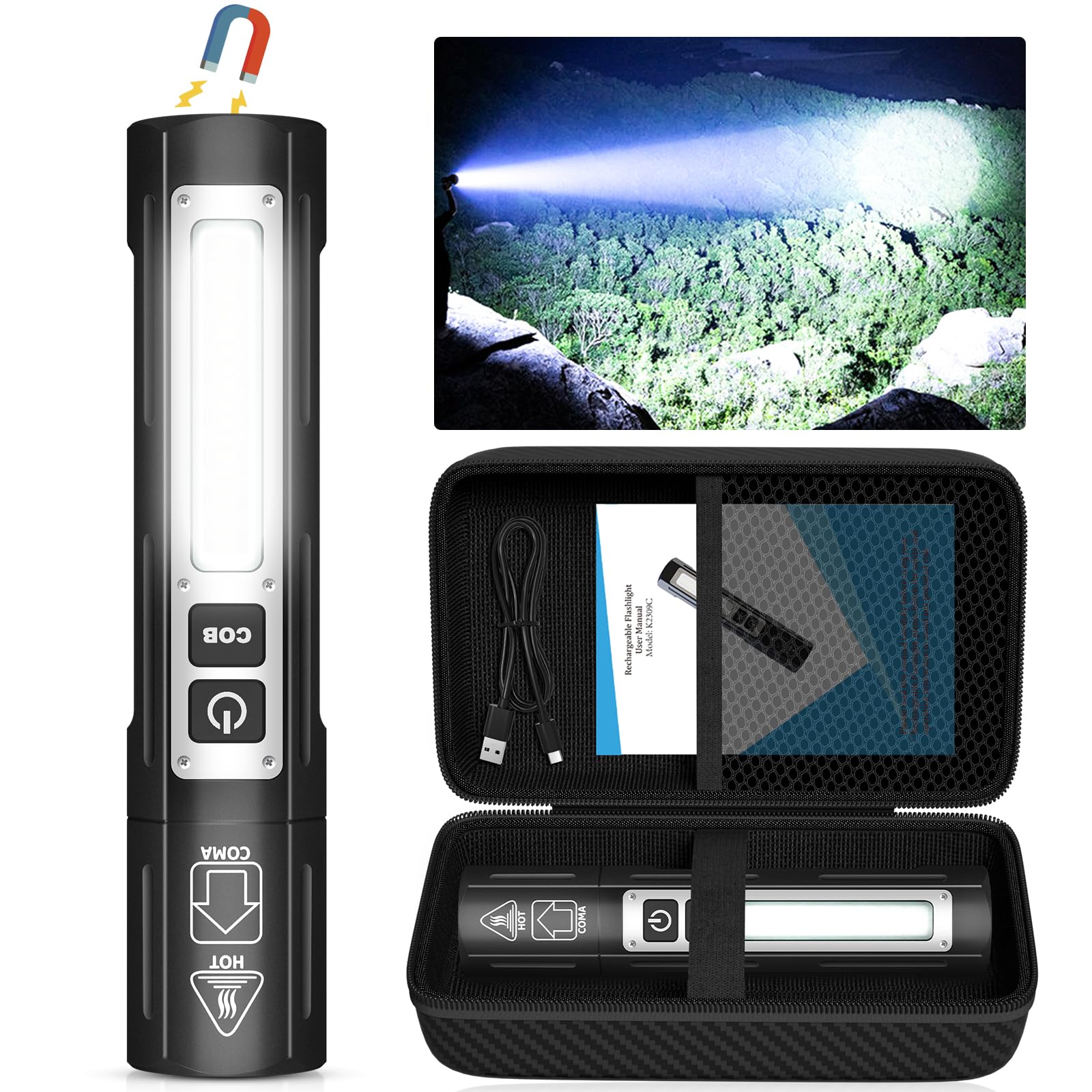 Rechargeable Flashlights High Lumens - 20,000LM Super Bright Small Pocket Magnetic Flashlight, 8 Modes LED Tactical Flash Light,