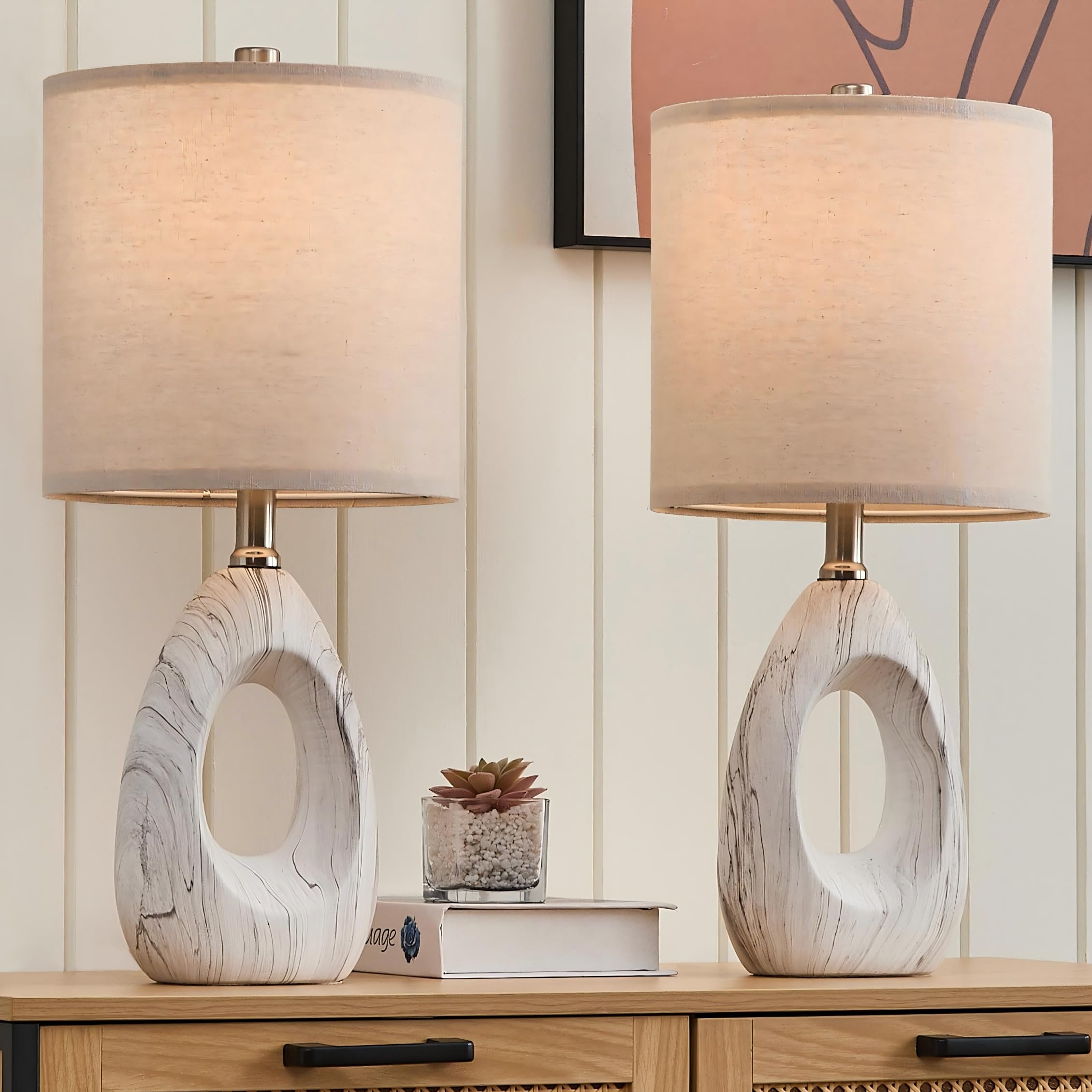 Euo 20'' White Ceramic Lamps Set Of 2 For Bedroom, Small Lamps For Nightstand Set Of 2, Ceramic White Table Lamps For Living Roo
