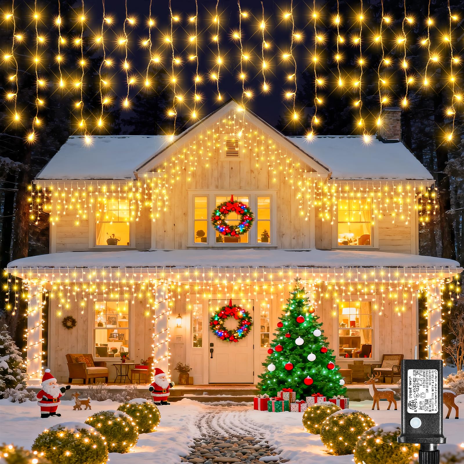 Icicle Lights for Outside  33FT 400 LED Icicle Christmas Lights Outdoor  Waterproof & 8 Modes & Timer  Plug in Twinkle String Light for Indoor Patio Party Wedding Xmas Holiday Decorations  Warm White