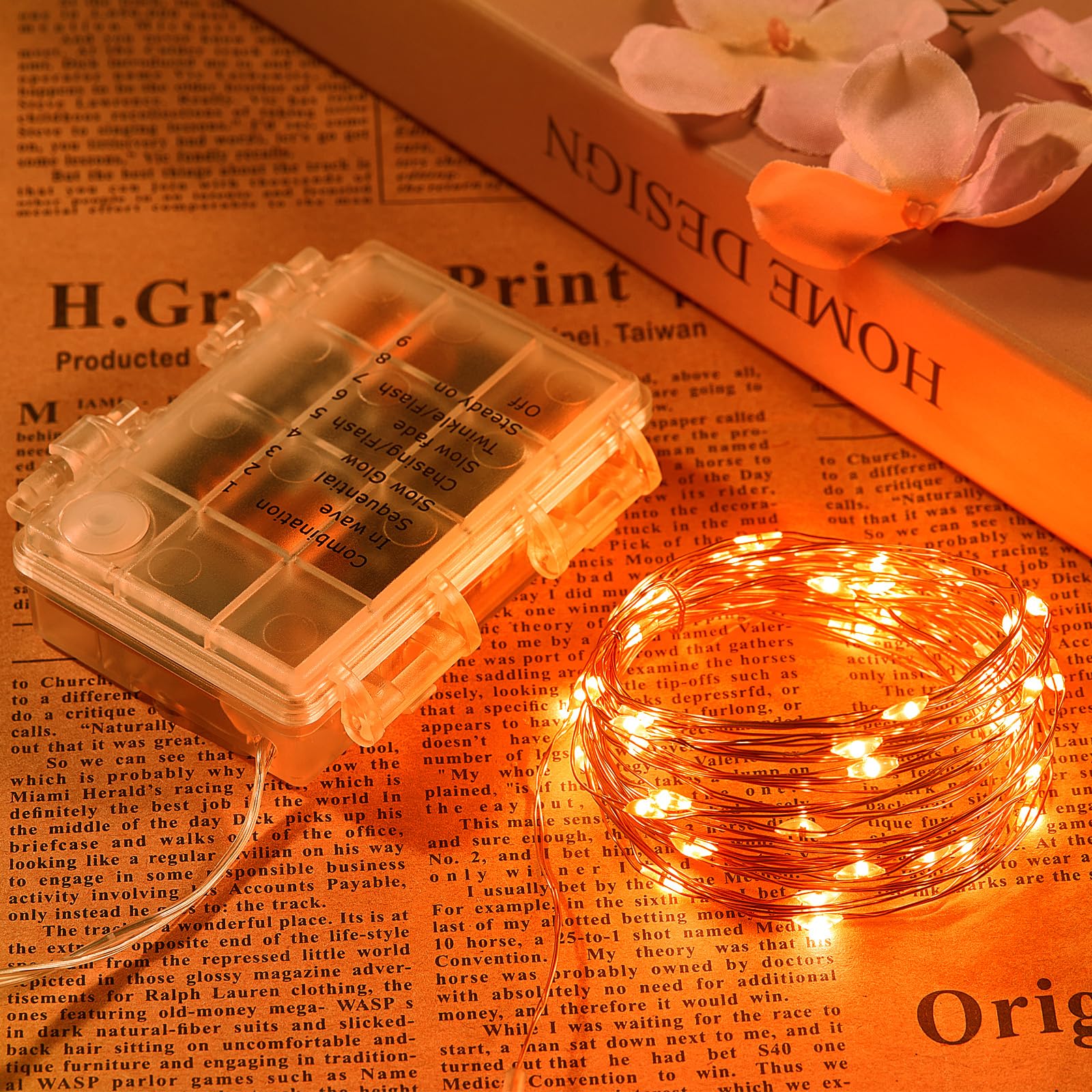 Ariceleo 4 Pack 65.6 Ft. Battery Operated Outdoor String Lights with Remote & Timer  LED Orange Fairy Lights  Waterproof Twinkle Lights for Bedroom  Dorm  Mason Jar  Wedding  Party  Christmas