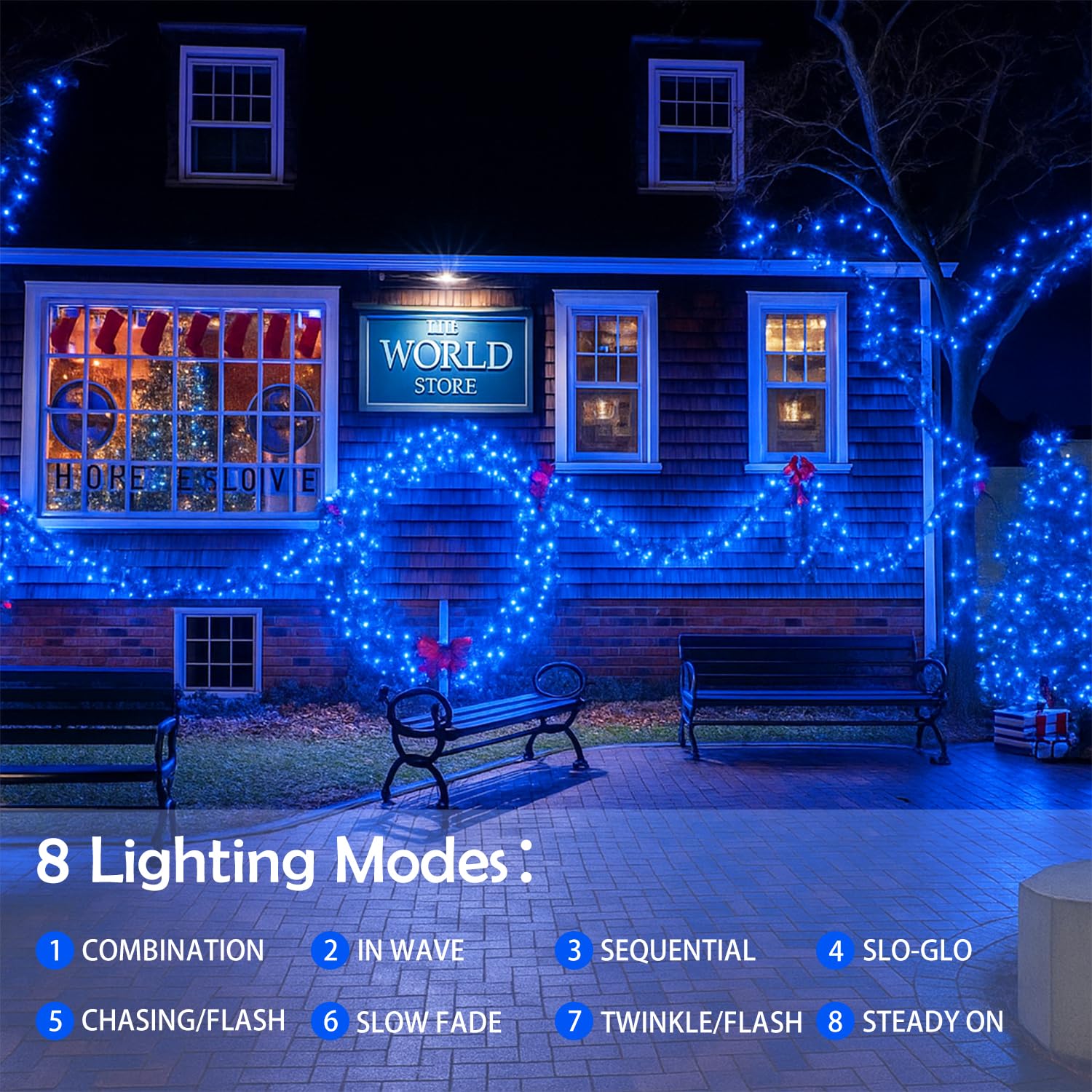 4 Pack 180Ft Solar Christmas Lights Outdoor Waterproof  Super Bright 320 Led Solar String Lights With 8 Lighting Modes  Green Wire Twinkle Tree Light For Outside Xmas Party Decorations (Blue)