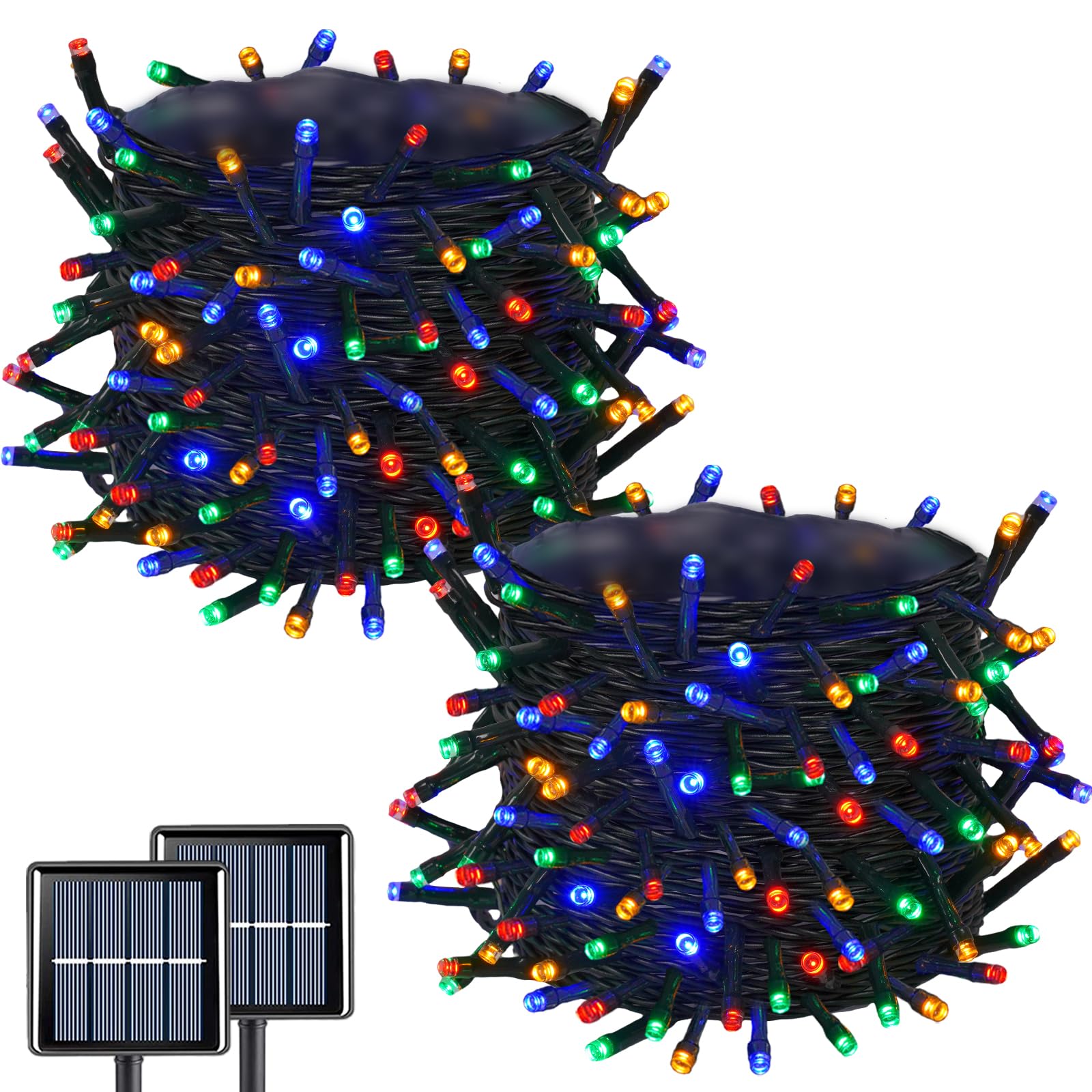 QITONG 2 Pack Multicolor Solar Christmas Lights  Each 66ft 200 LED Solar String Lights Outdoor Waterproof  8 Modes Colored Solar Light for Outside