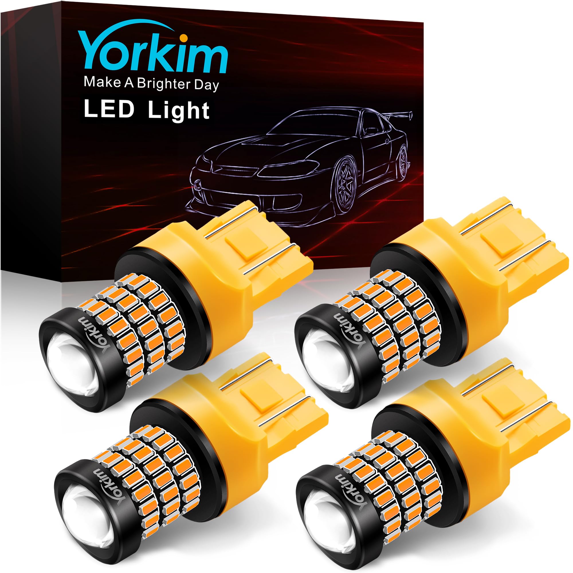 Yorkim 7440 LED Bulb Amber 7443 Turn Signal Light Replacement, 4 Pack, Aluminum