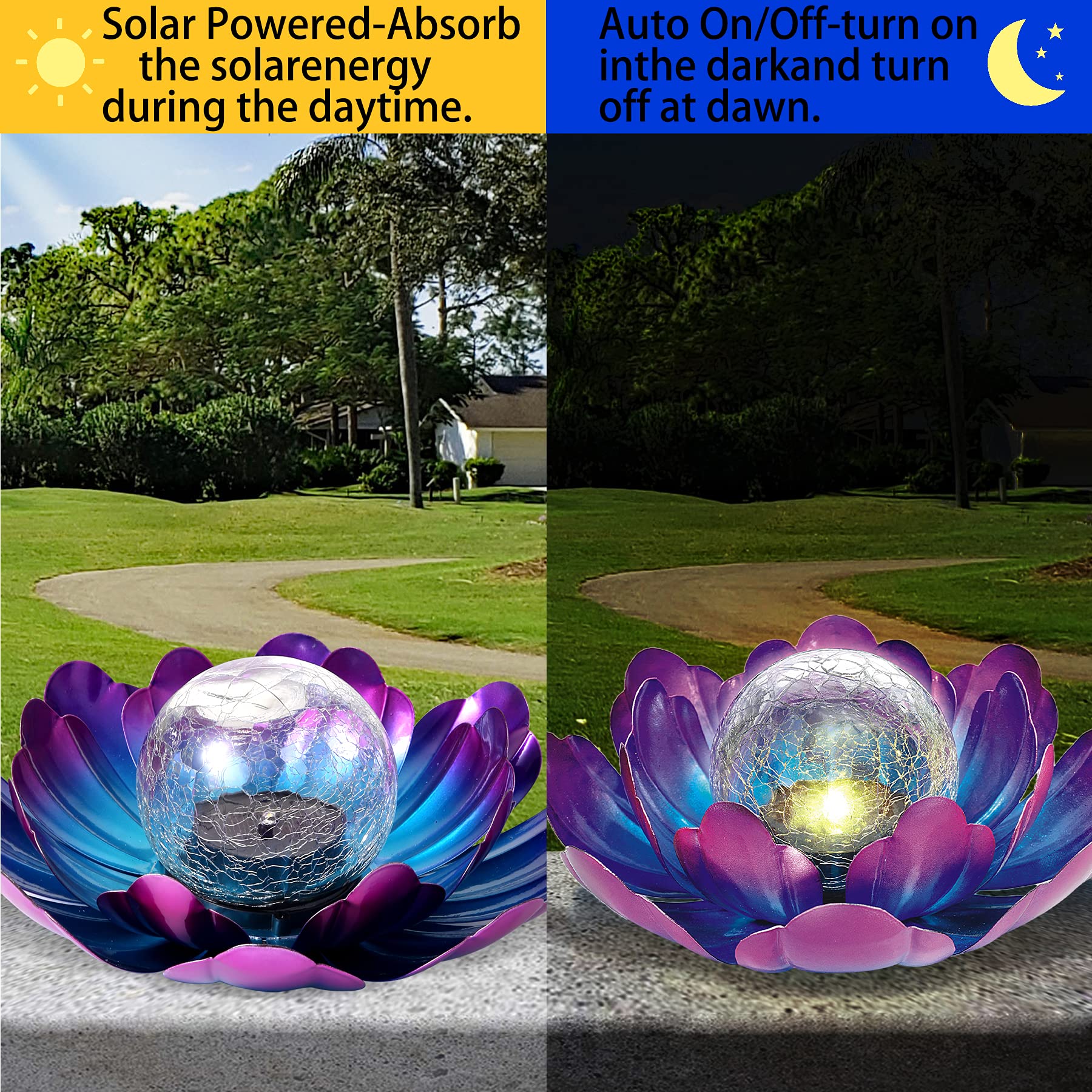 Solar Lotus Flower Light Outdoor Decorations,Solar Powered Outdoor Garden Decorative,Garden Decor Birthday Gift for Women Mom Gr