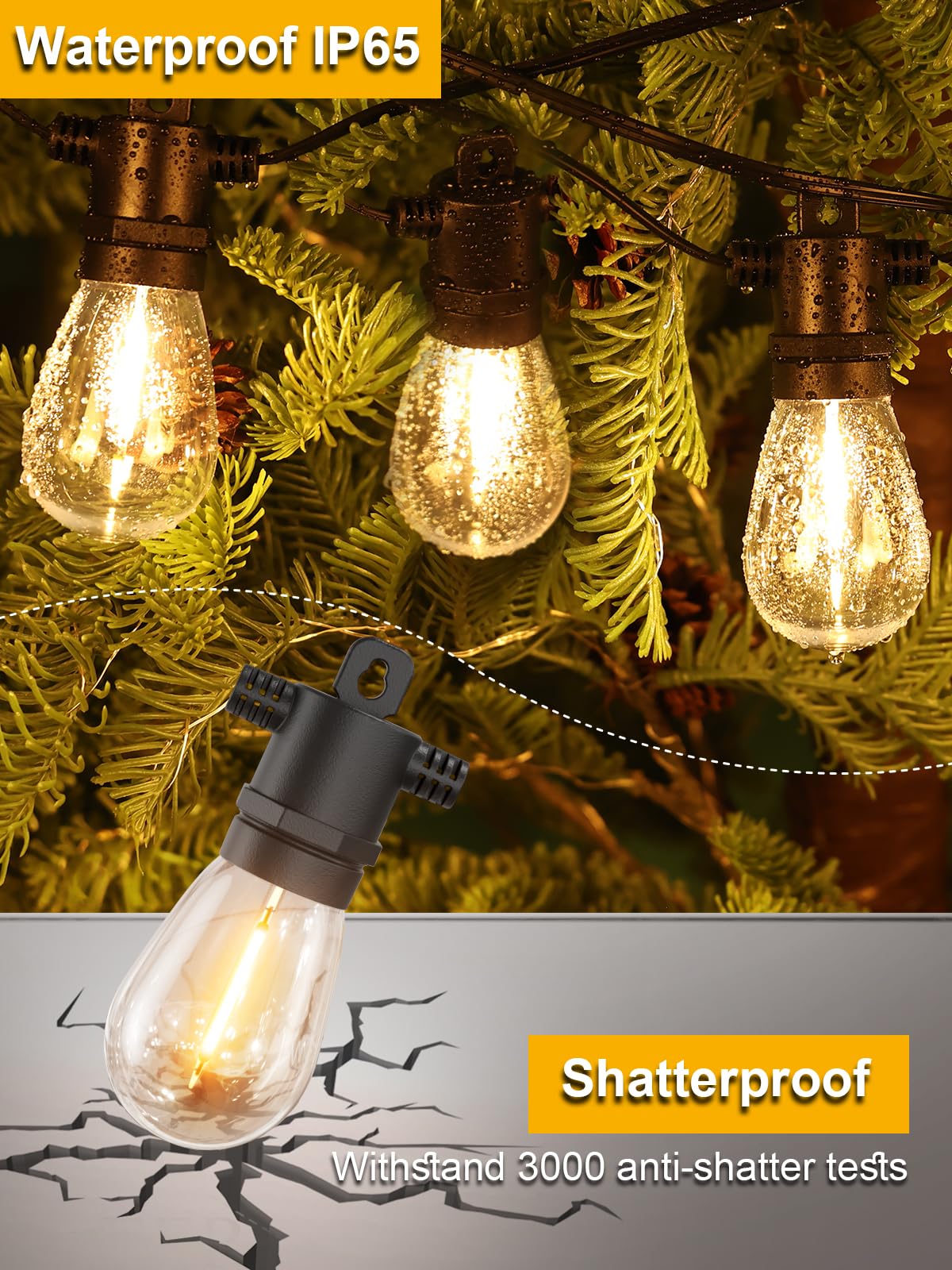 Svater 100FT Outdoor String Lights, Warm White Waterproof LED with Shatterproof S14 Bulbs for Patio, Cafe, and Backyard Parties