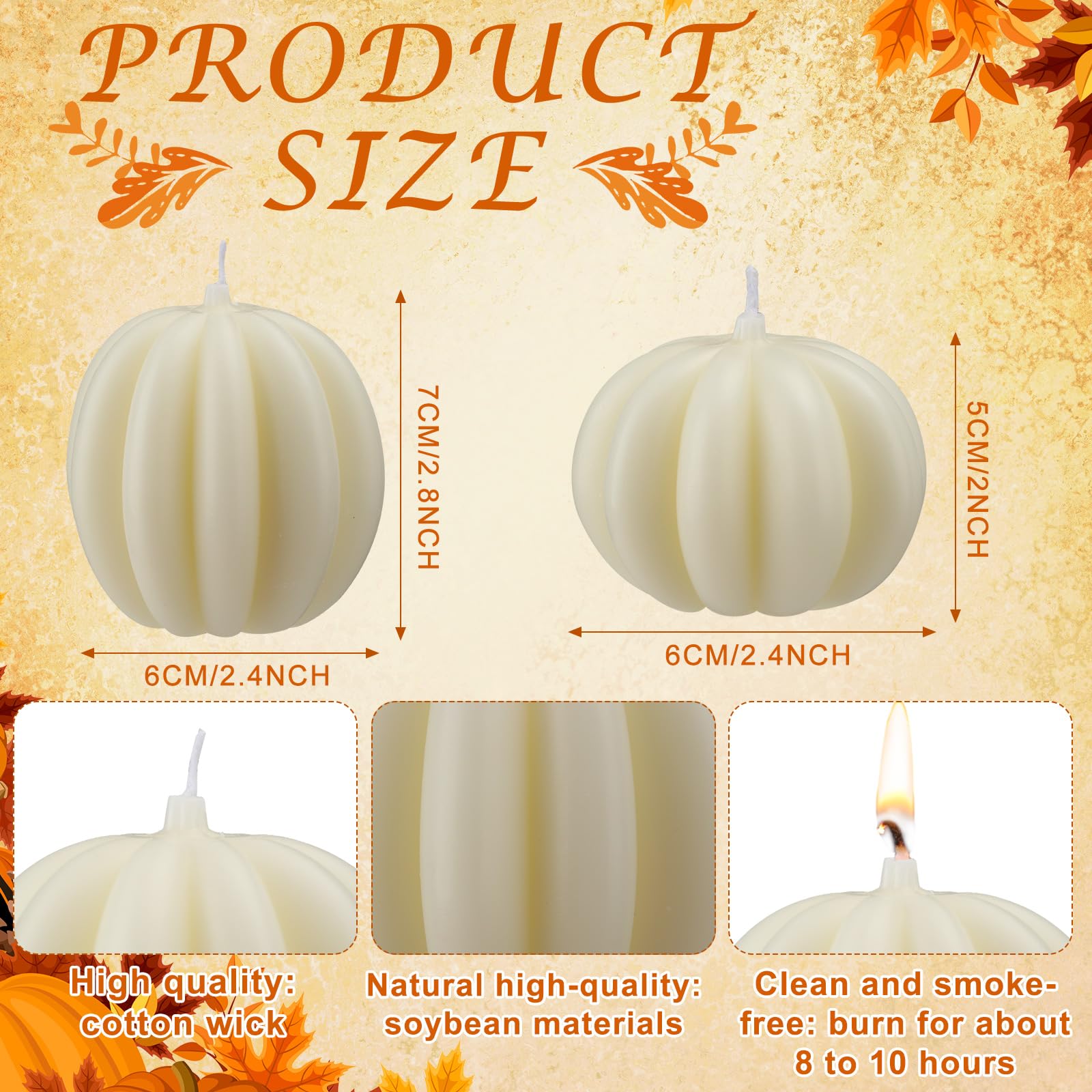Mtlee 6 Pieces Fall Pumpkin Shaped Candles Thanksgiving Scented Candles Pumpkin Tealight Candles Home Decor Pumpkin Candle Handmade Wax Candle For Bedroom Bathroom Party (Orange, White, Pumpkin)