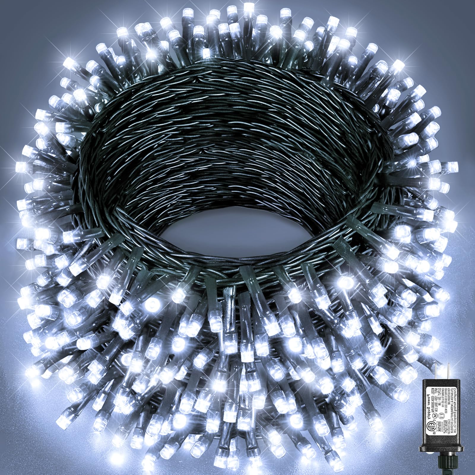 197Ft 600 Led Christmas Lights Outdoor  Plug In Christmas Tree Lights 8 Modes  Waterproof Green Wire String Twinkle Lights For Indoor House Patio Yard Party Wedding Holiday Decorations  White