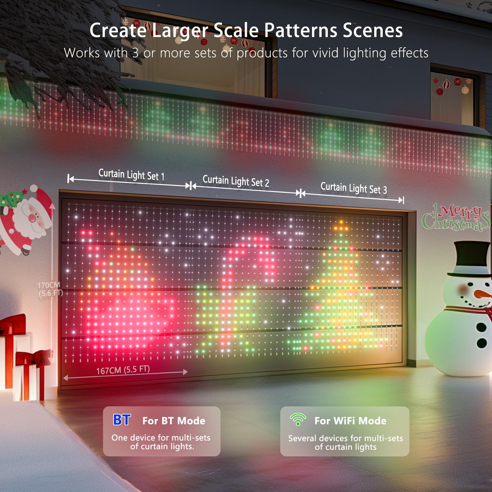 Findpop Smart Curtain Lights, 441 LEDs, Music Sync, 5.5x5.6FT, Waterproof, White, Model CL441