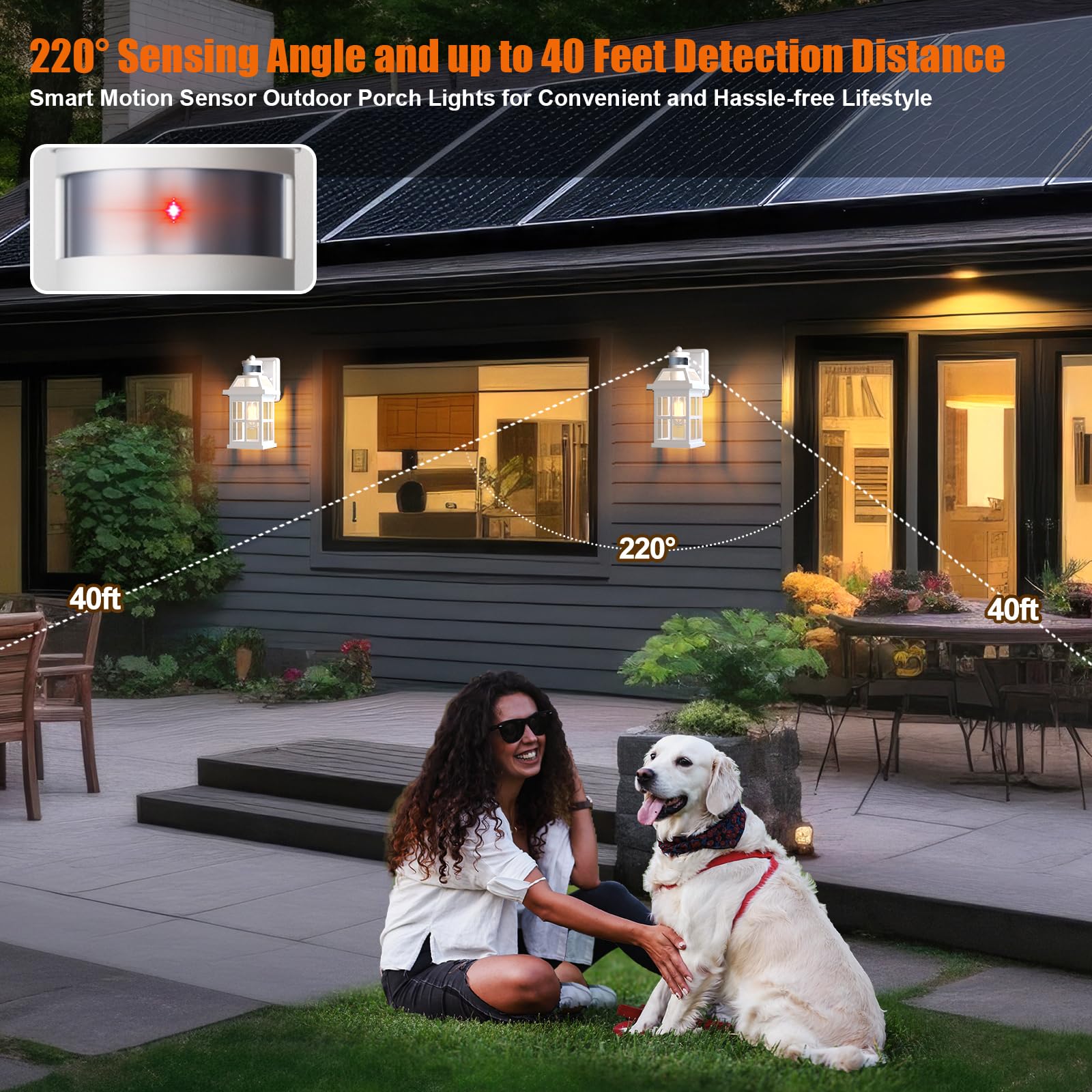Roravilila White Motion Sensor Outdoor Porch Lights Upgraded, Anti-Rust Aluminum Wall Mounted Light Fixtures Coastal Exterior Li