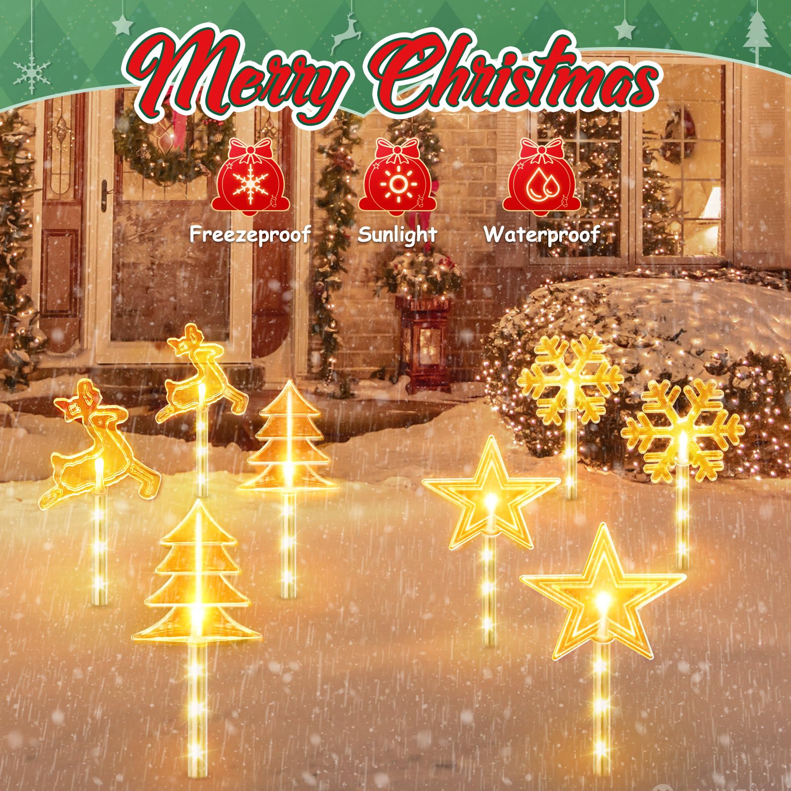 8 Pack Christmas Decorations Outdoor For Yard, 2 Charging Ways Large 1200Mah Solar Christmas Pathway Lights, 32 Led Christmas Li