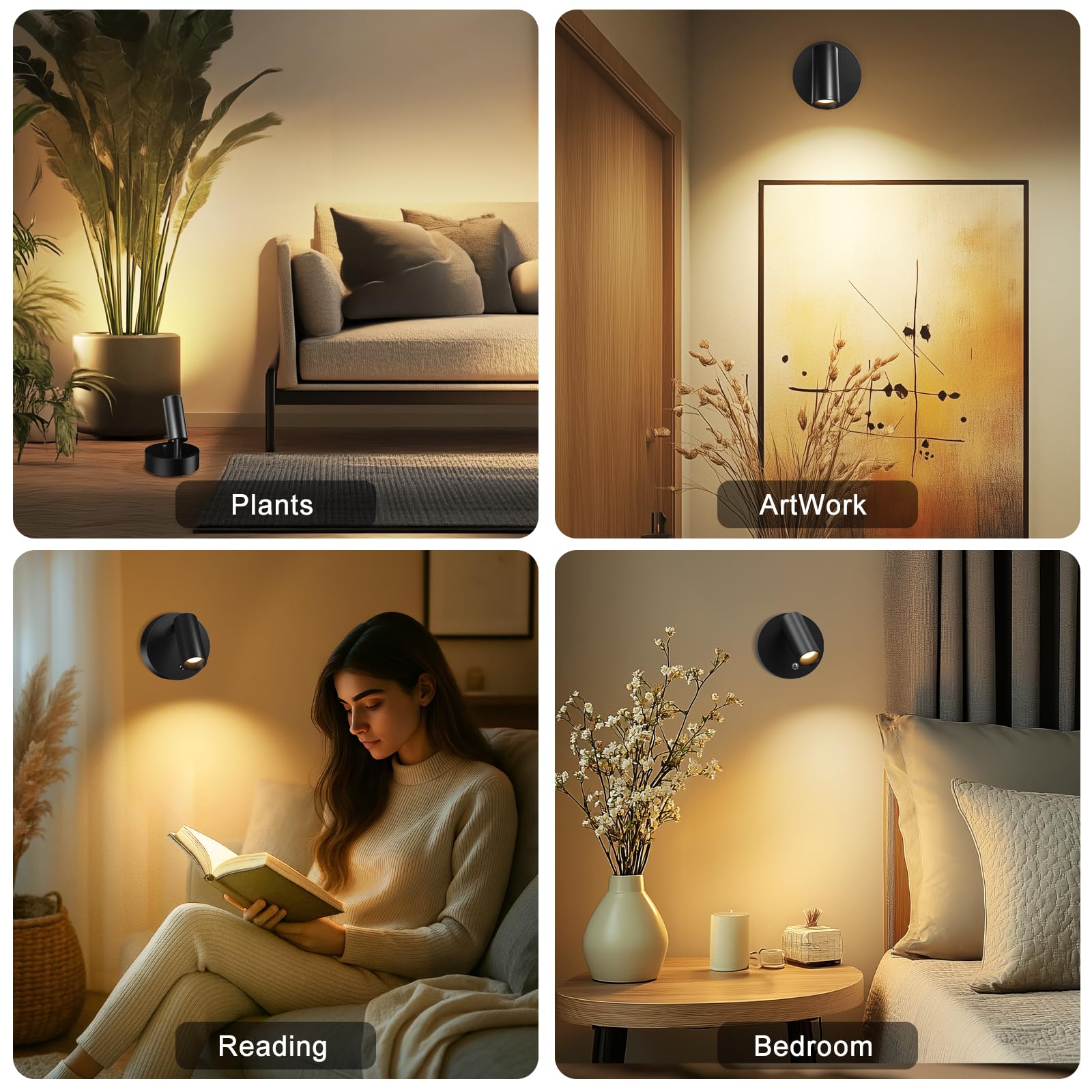 Kimjo Wireless Led Spotlight  Spot Lights Indoor  Uplighting Indoor With Timer And Dimmable  Rechargeable Wall Lights Picture Light Accent Lighting For Plants (2 Pack)