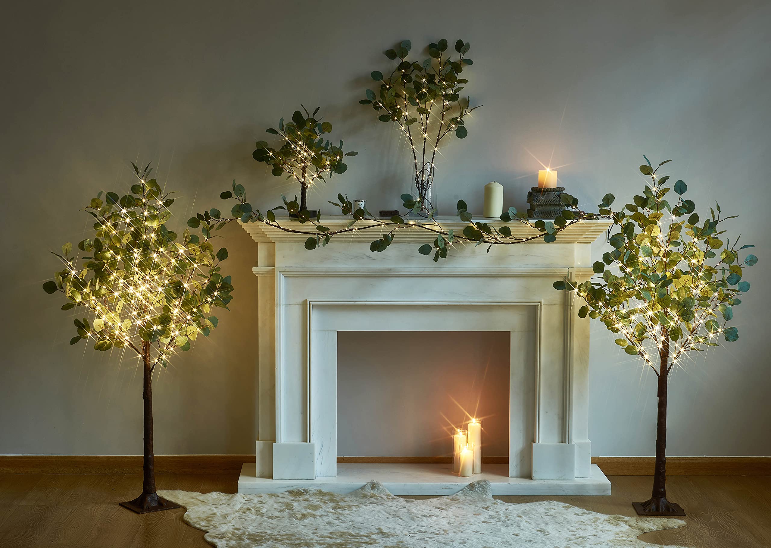 LITBLOOM Lighted Eucalyptus Branches 24IN, 36 LED, Battery Operated, Silver, Model HR-BL36-EB-24IN-A-4.5V